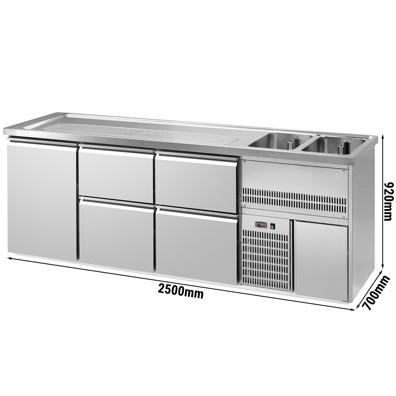 Comptoir de bar réfrigéré Premium PLUS - 2500x700mm - 1 porte & 4 tiroirs