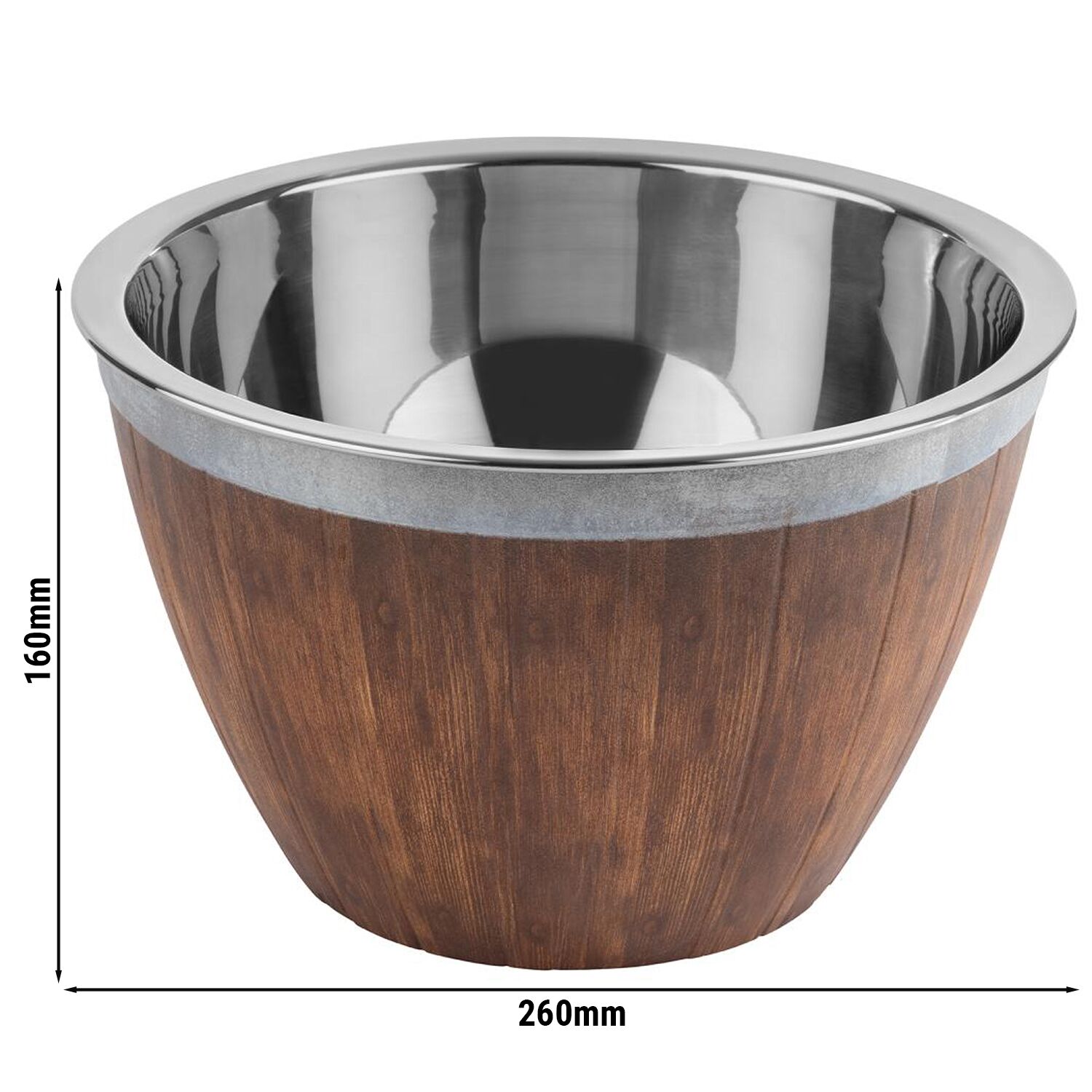 Saladier - Acier inoxydable 18/8, Mélamine - 3L - Ø 260mm - Profondeur : 160mm - Brun
