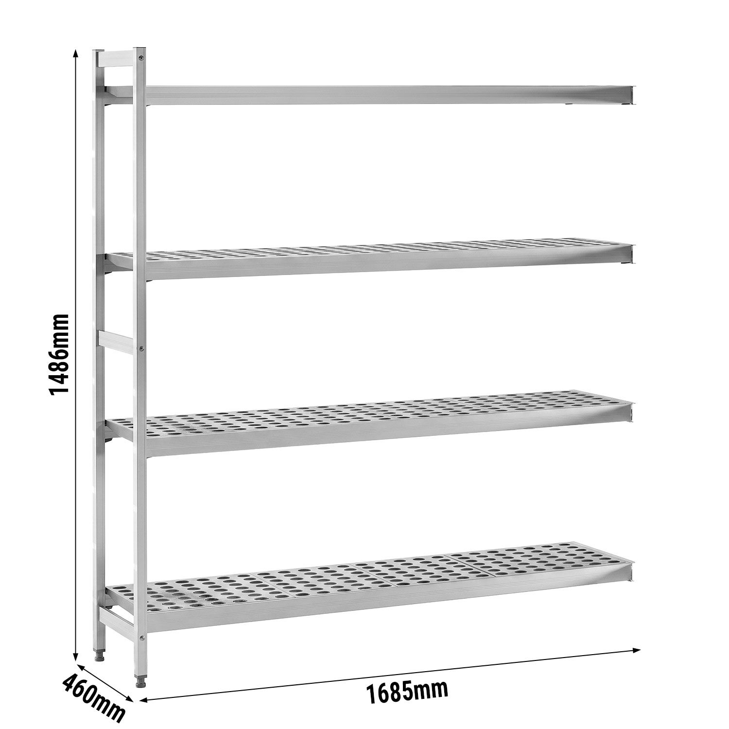 Hyllsystem i aluminium – påbyggnadssektion - 1486x1685 mm - Djup: 460 mm