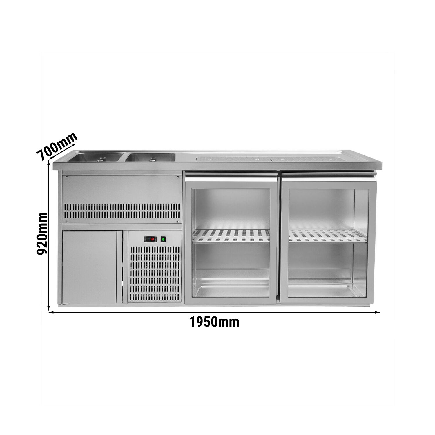 Comptoir à bière Premium PLUS – 1950 × 700 mm – 2 portes vitrées