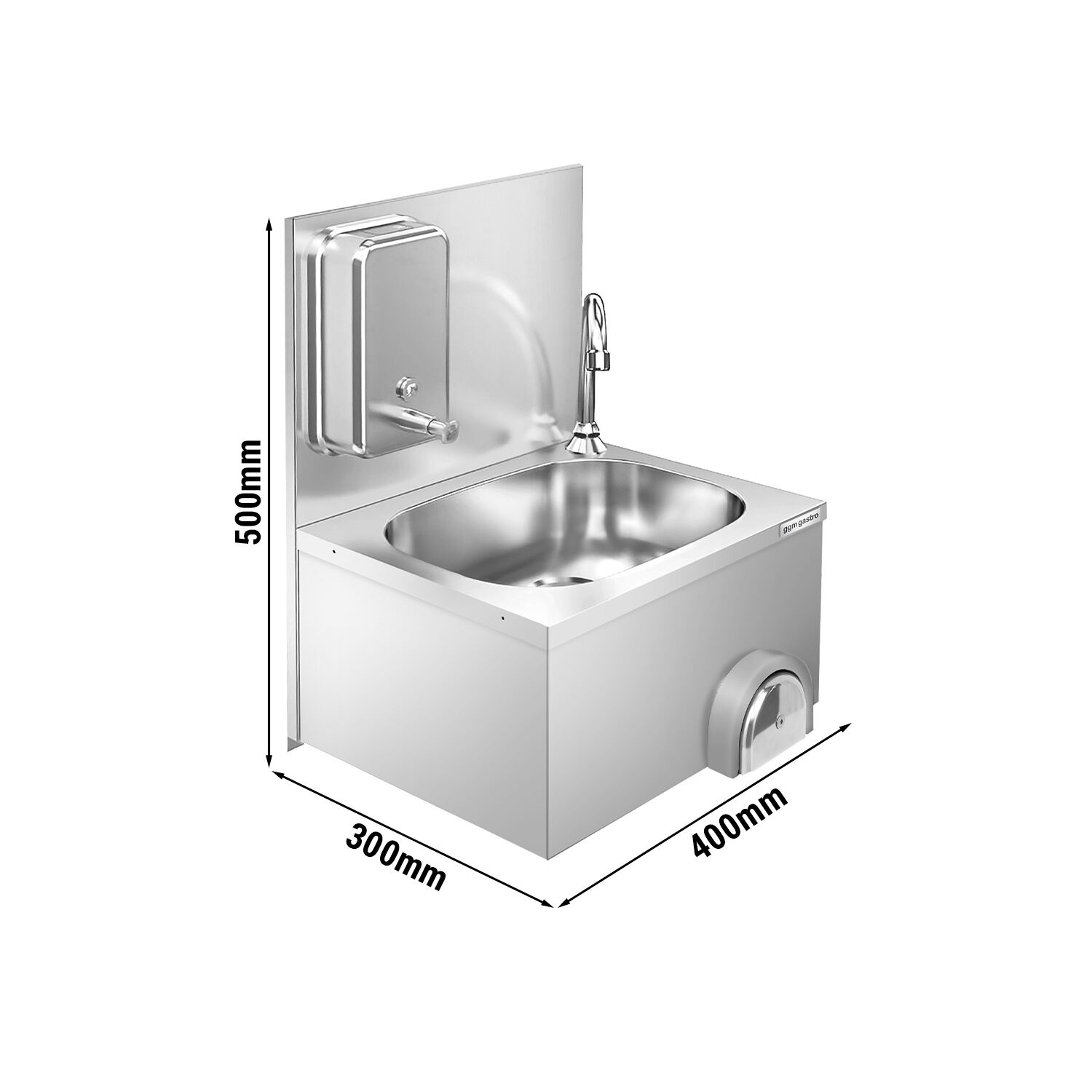 Lavamani in acciaio inox - con comando a ginocchio - Acciaio inox - con rubinetto destro, dispenser per sapone