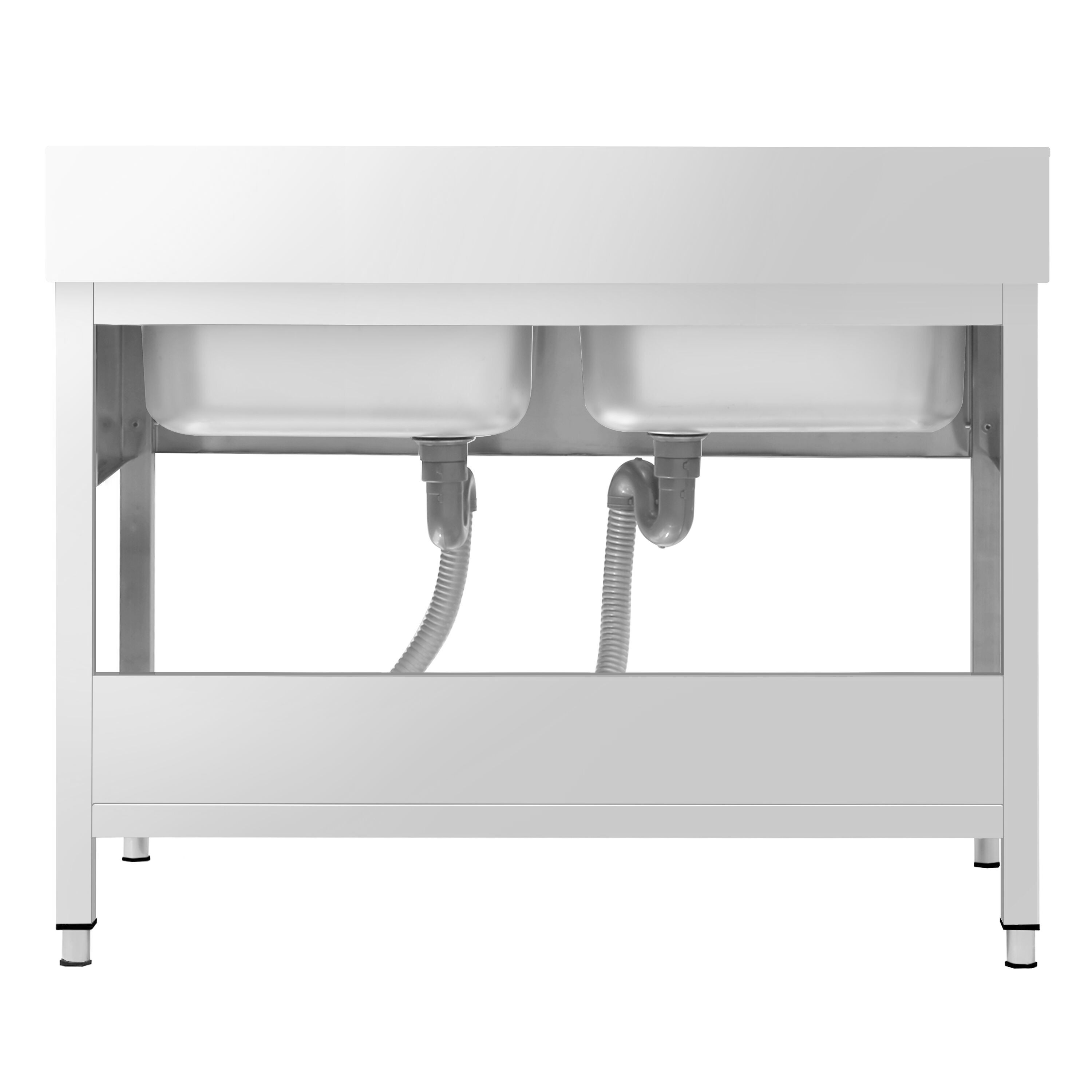 Plonge en inox PREMIUM - 1400x700mm - avec étagère basse - 2 bacs au centre