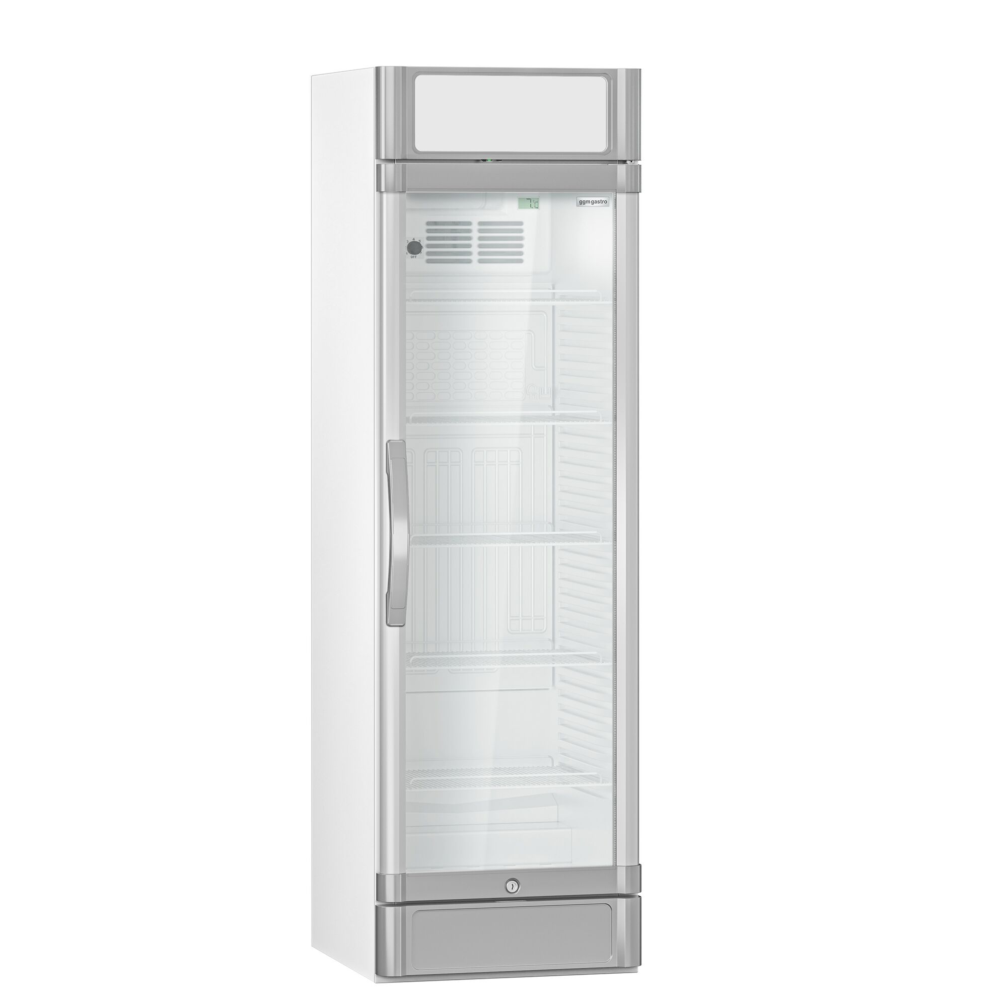 Vitrine réfrigérée à boissons - 595mm - 347 L - 1 porte vitrée - avec caisson lumineux - éclairage LED - affichage digital de la température - Gris - +2 à +10 °C