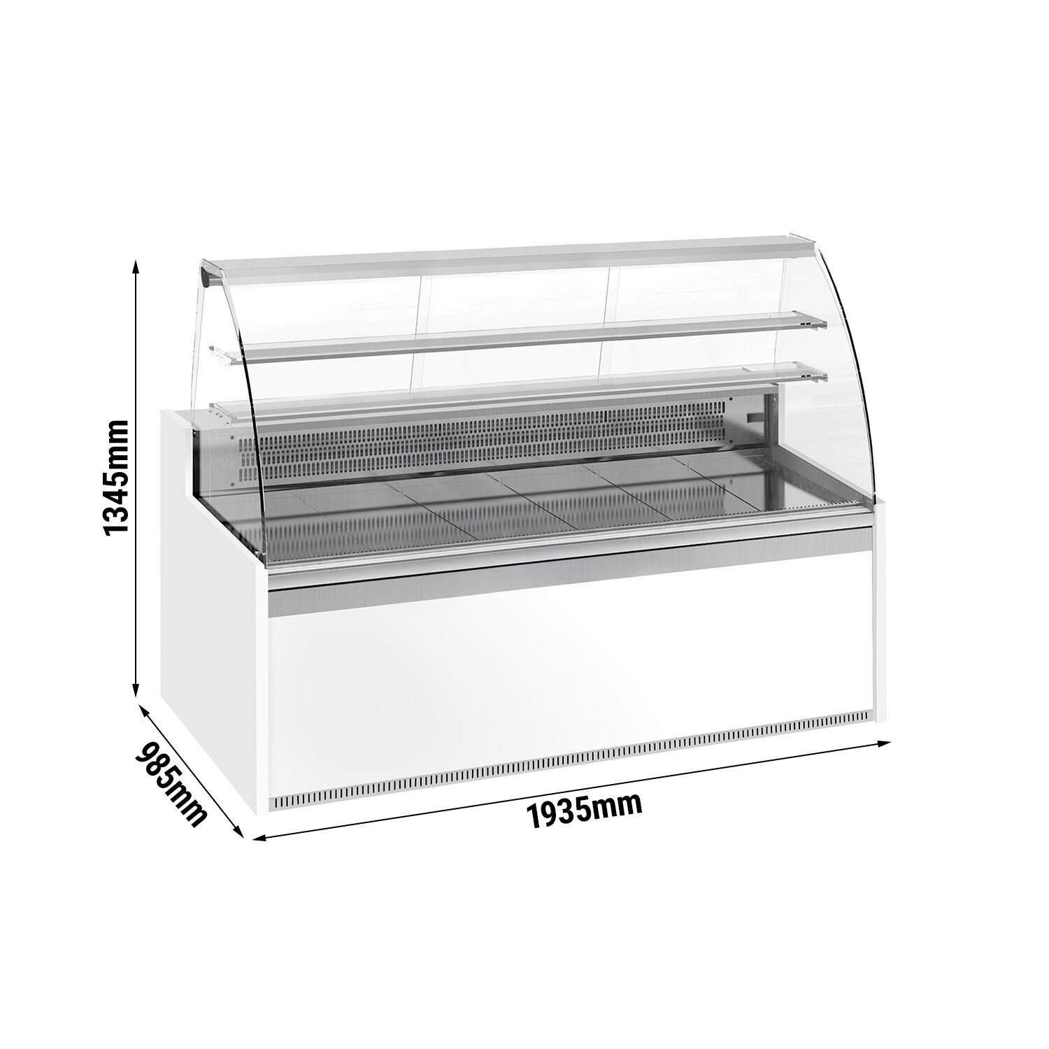Comptoir vitrine réfrigérée - 1935x985mm - +4/+8°C - 327L - 3 portes - Éclairage LED