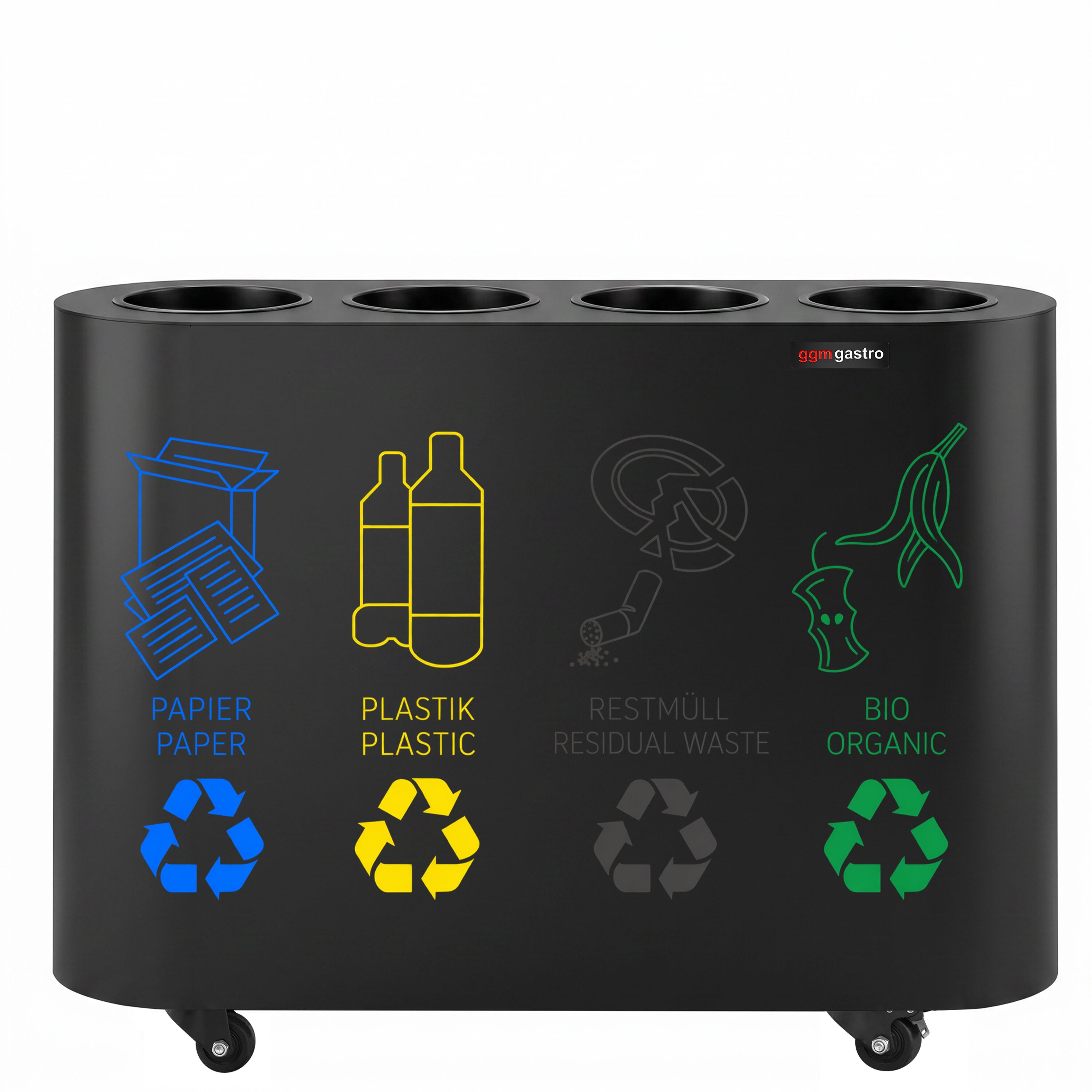 Waste sorting system – 4 bins, 30 litres each – Black