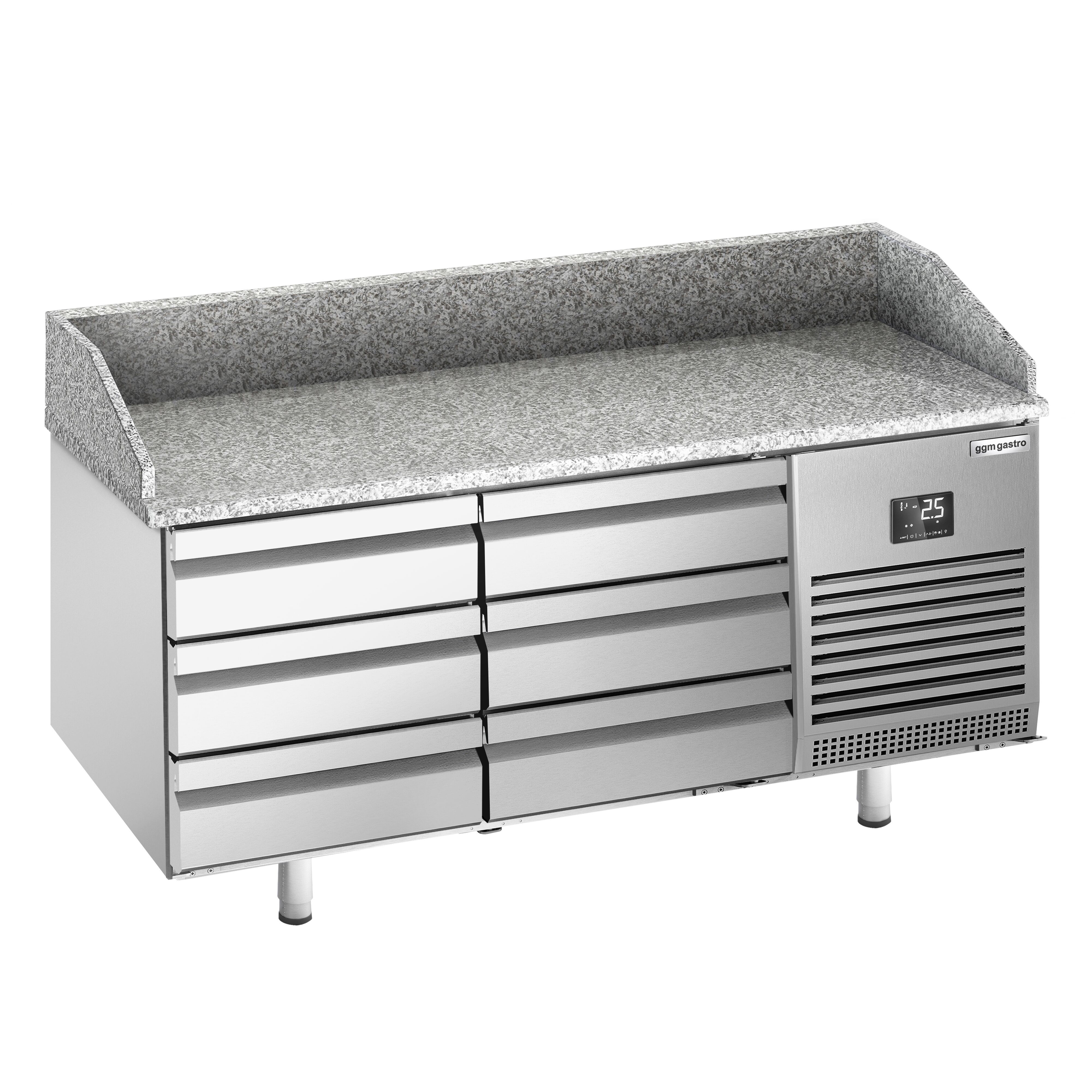 Commercial Pizza Prep Counter - Granite Top PREMIUM PLUS - 1980x700mm - with 0 doors & 6 dough drawers