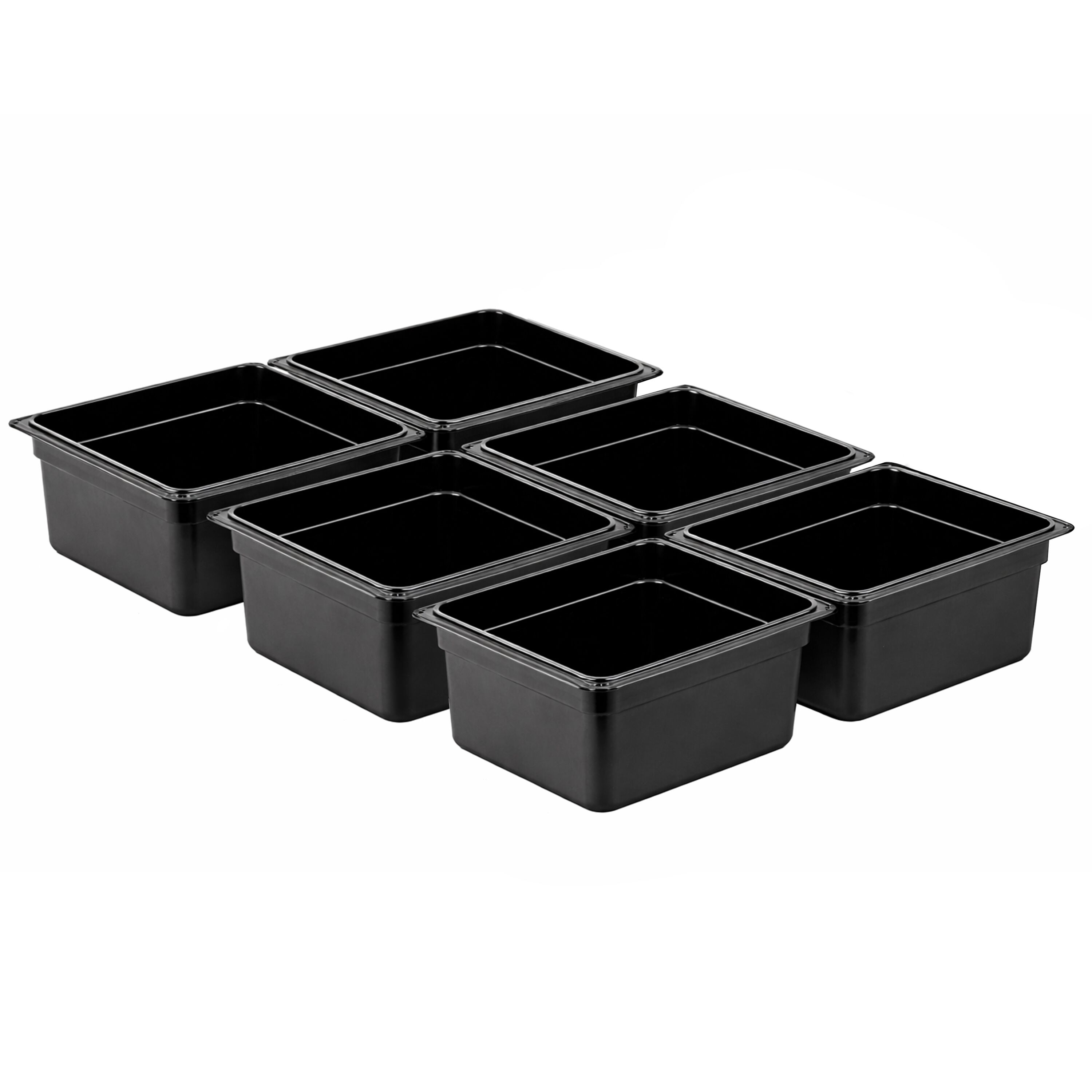 (6 pièces) Bac en Polycarbonate GN 1/2 - Noir - Hauteur : 150 mm