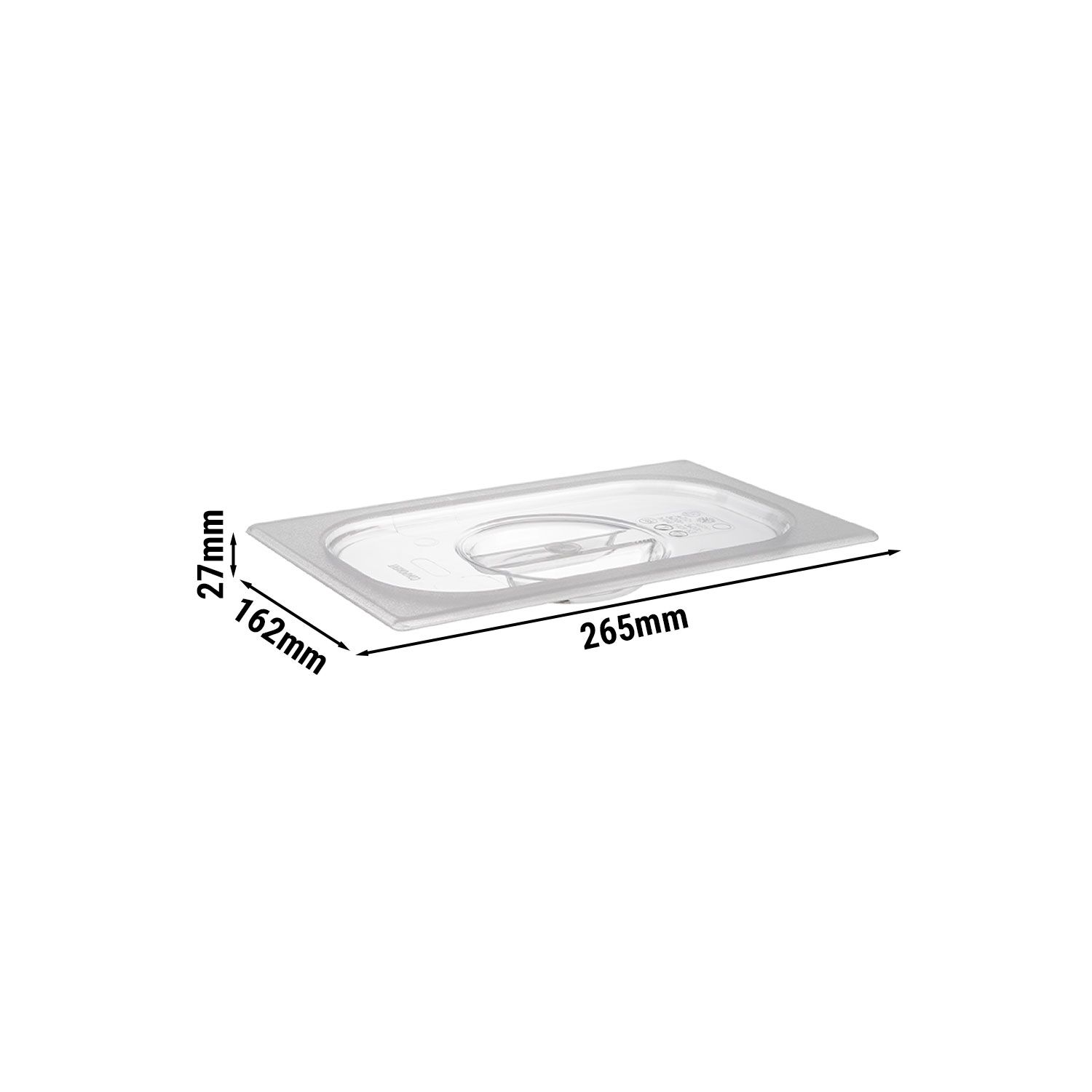 (6 pcs) Couvercle en polycarbonate GN 1/4 - Transparent - 265x163x27mm - Hauteur: 27mm