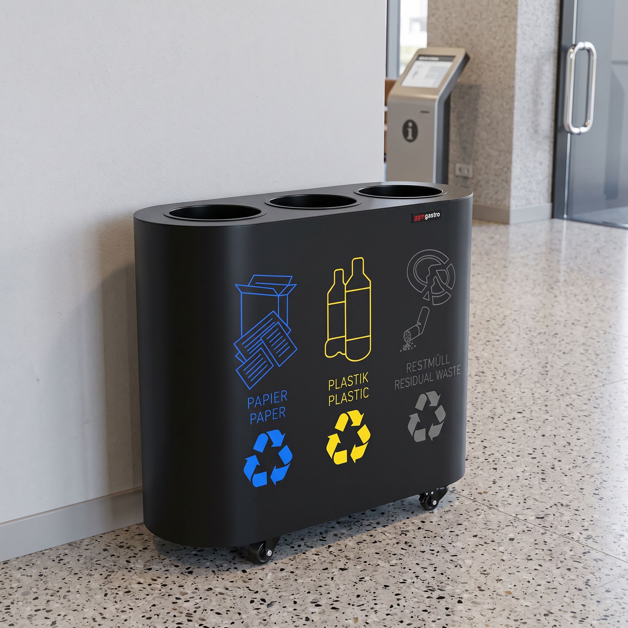Waste sorting system – 3 bins, 30 litres each – black