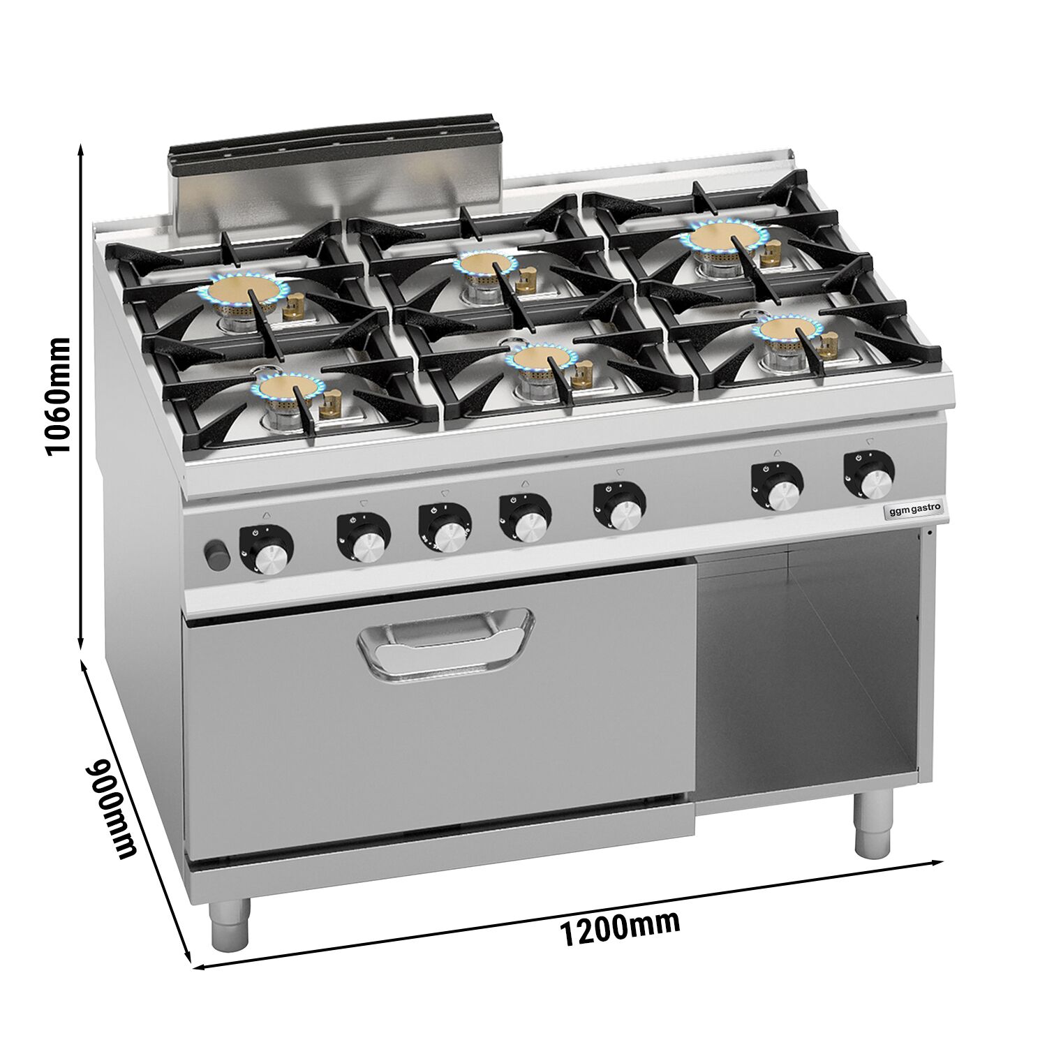 Fourneau à gaz – 60 kW – 6 brûleurs – avec four à gaz statique – 7,8 kW – modèle haute performance