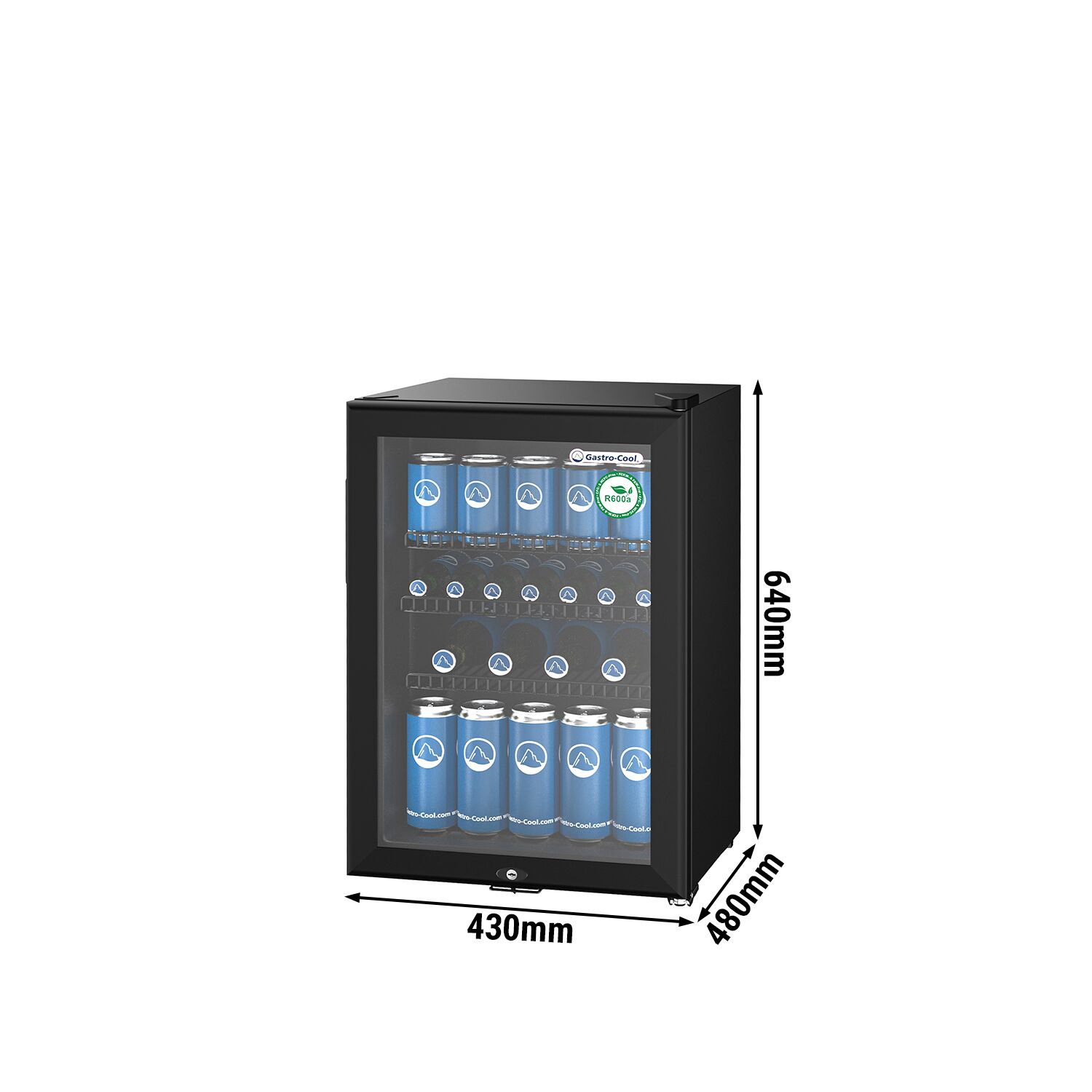 GASTRO-COOL | Minibar réfrigéré - 430 mm - 62 litres - avec 1 porte vitrée - Noir