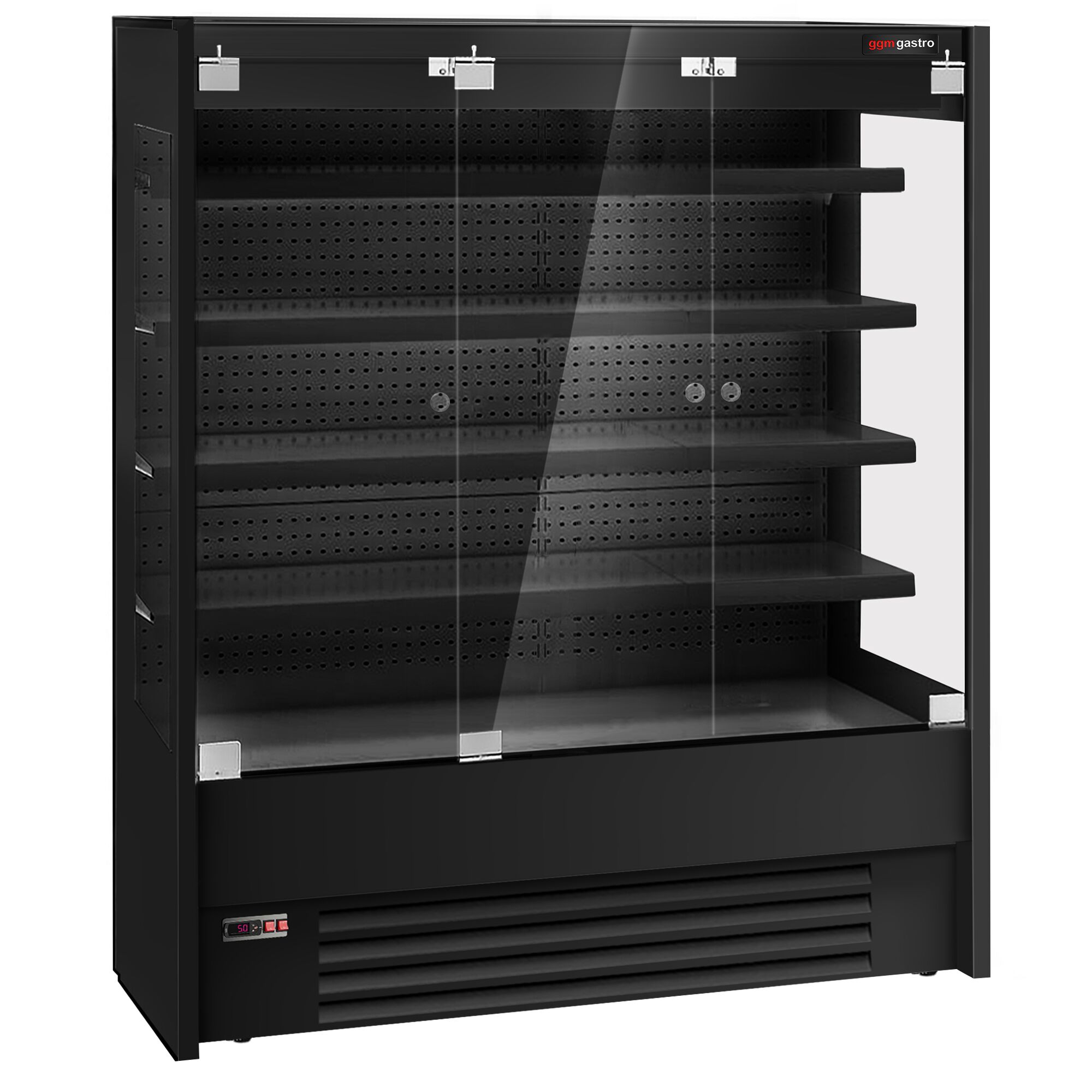 Commercial multideck display fridge - 1585mm - with 3 hinged glass doors & 4 shelves - Black