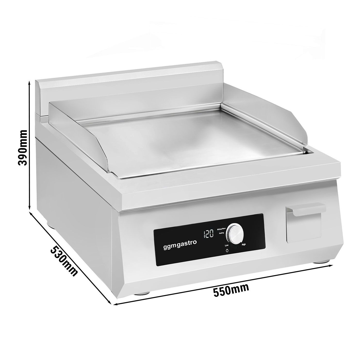 Commercial Induction Griddle - with Digital Controls - 5.0kW - Smooth Plate - Cooking area: 360x240mm