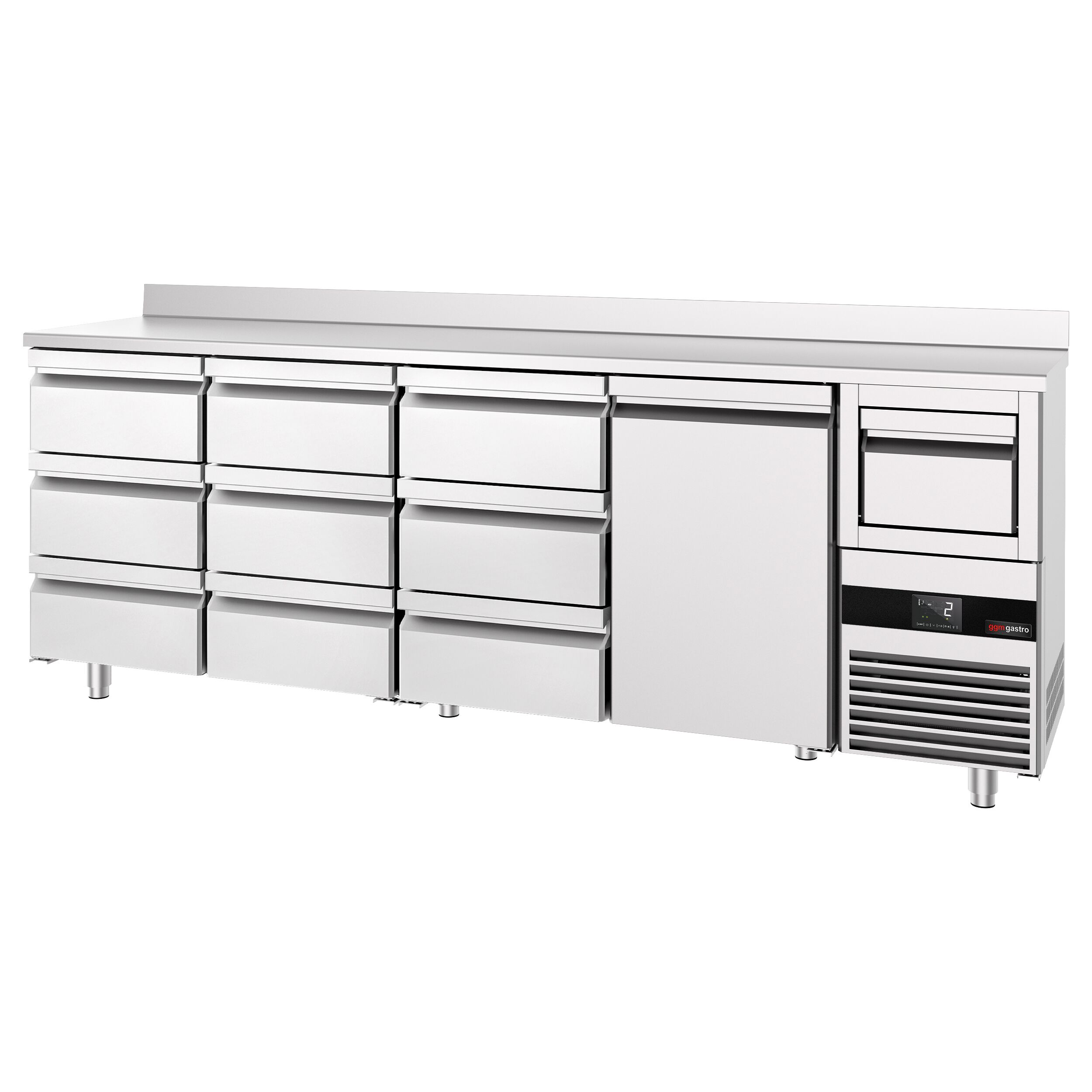 Barkoelkast PREMIUM - 2690x600mm - met 1 deur & 9 laden - 775l