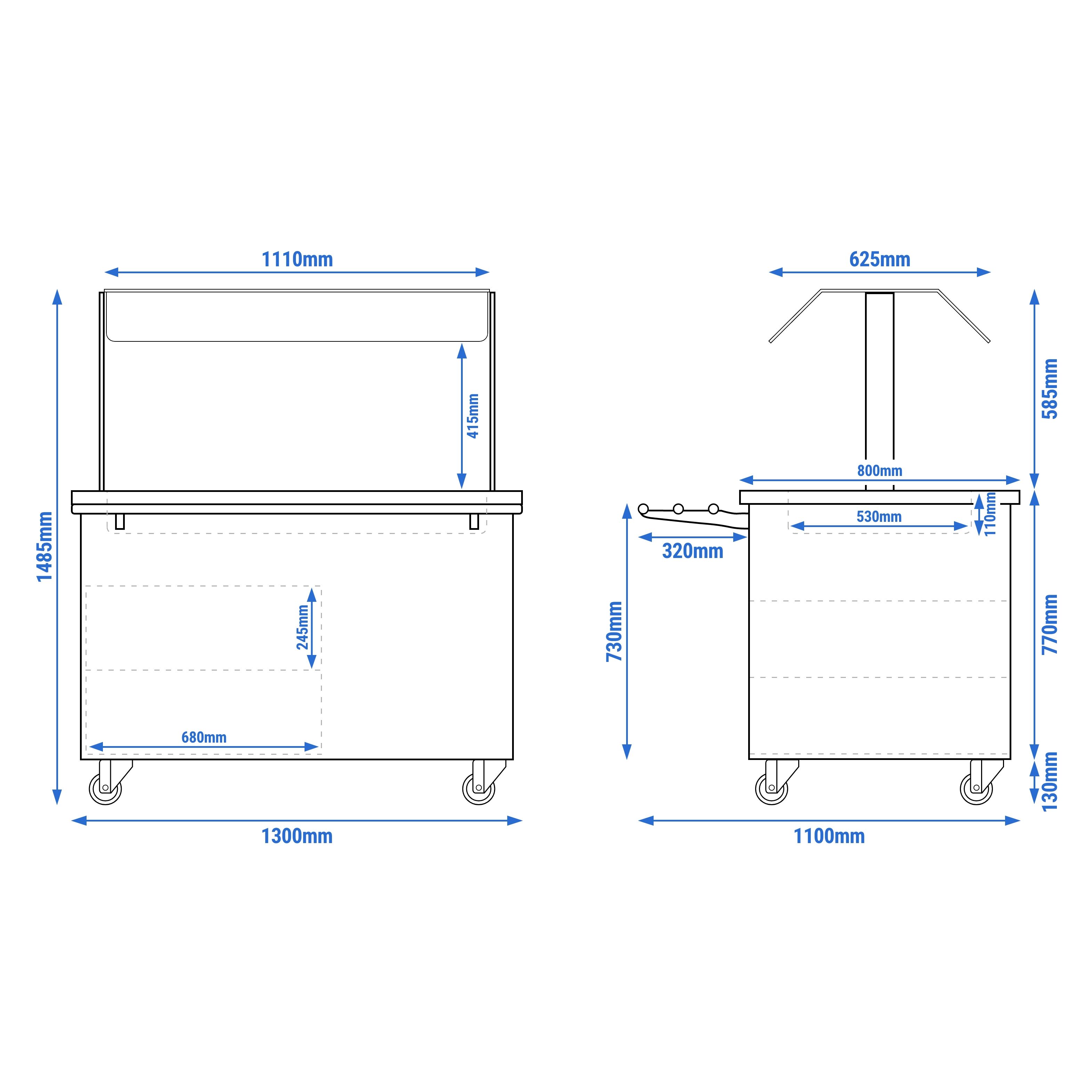 Buffet self-service chaud DANZIG - 1300mm - 3 bacs GN 1/1 - avec Glissière pour plateaux - Noir