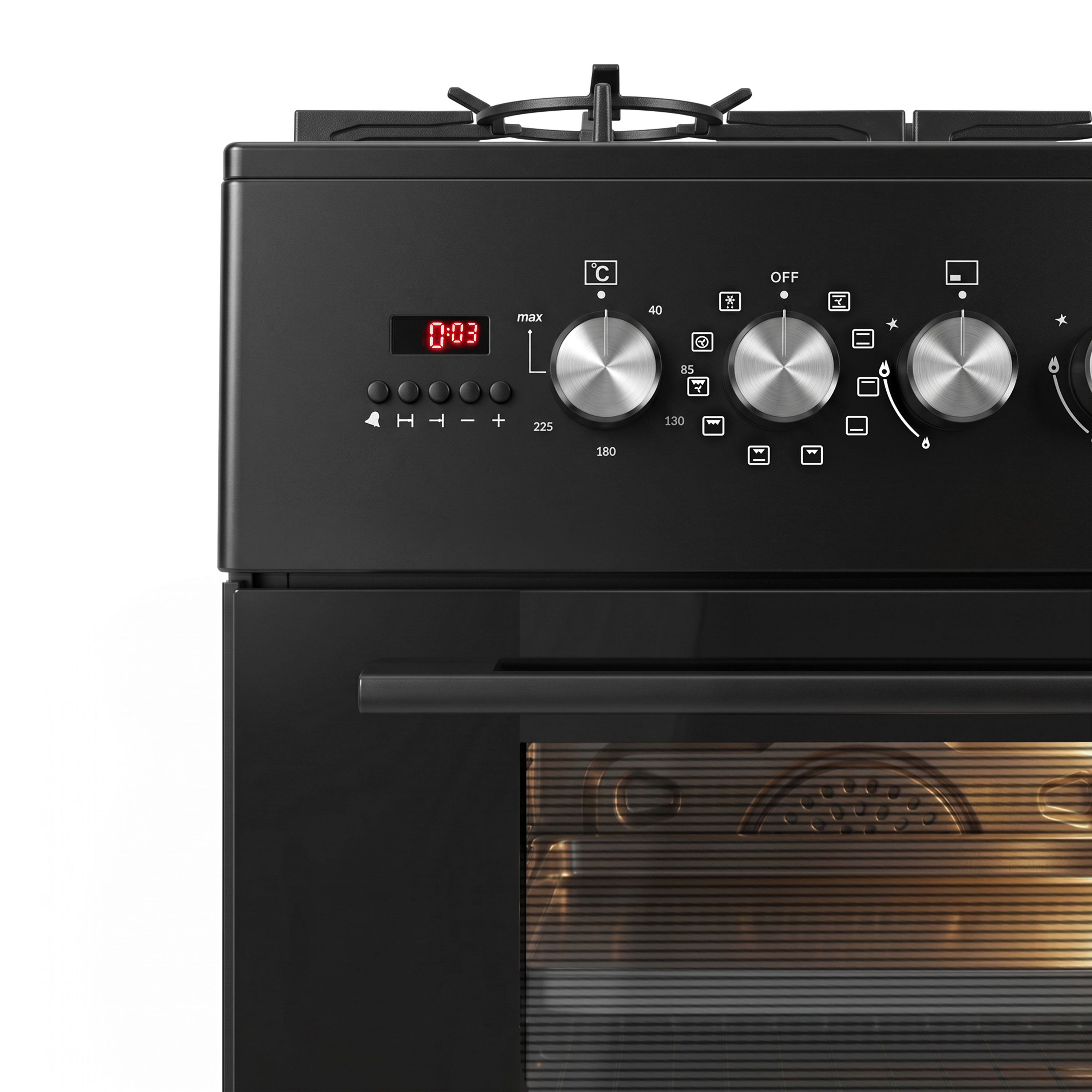 Fogão a gás - 8,4 kW - 4 queimadores - inclui forno elétrico - 3,85 kW e exaustor com circulação de ar