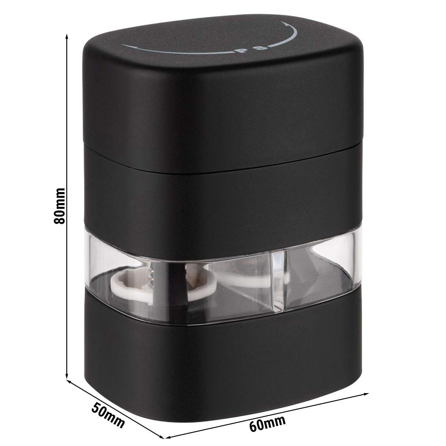 (6 pièces) Moulin 2-en-1 sel & poivre – plastique – hauteur : 80 mm – Noir