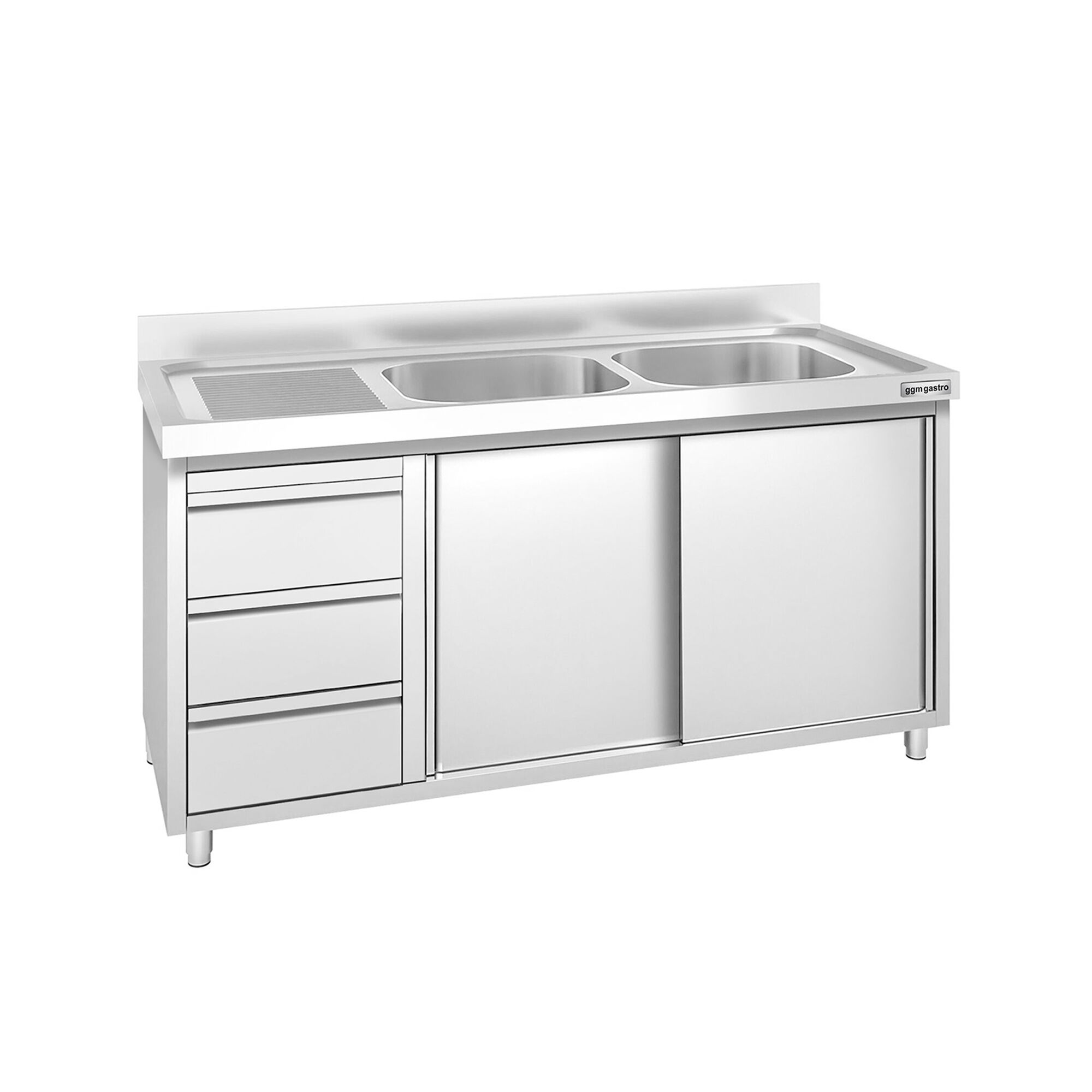 Meuble plonge PREMIUM - 1400x600mm - 2 bacs - 3 tiroirs