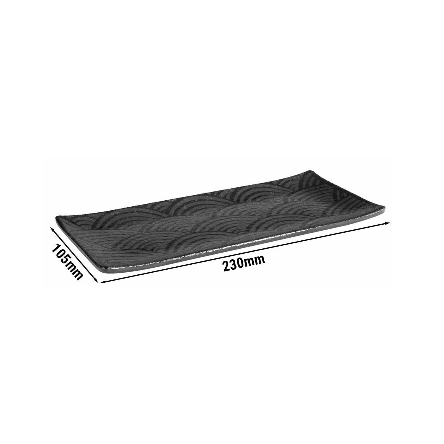 (6 pcs) Plateau de présentation - DARK WAVE - Mélamine - 230x105mm - Hauteur:15mm - Noir - empilable, compatible lave-vaisselle