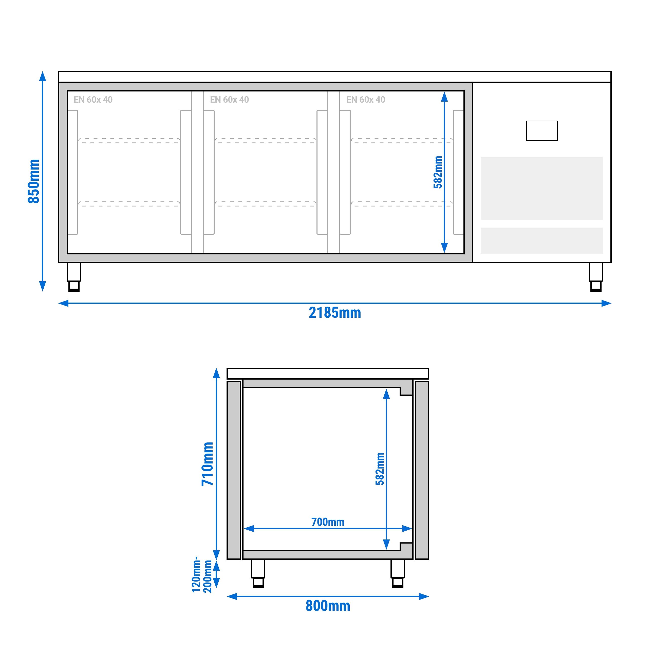 Table réfrigérée de boulangerie Premium PLUS - 2185x800 mm - avec portes des deux côtés & plan de travail en granit