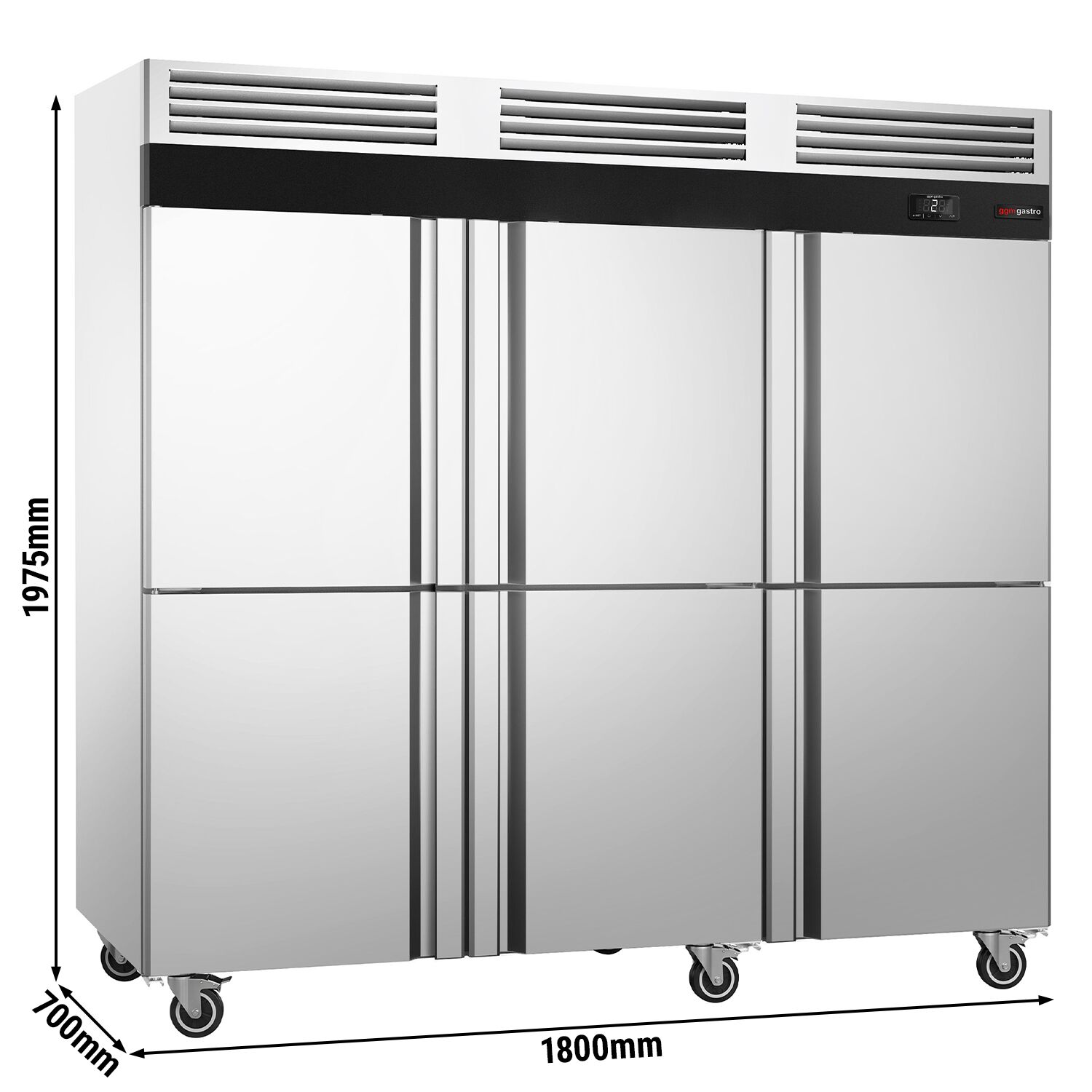 Commercial Upright Fridge – Stainless Steel ECO – GN 1/1 – 2500 Litres – with 6 Half Doors