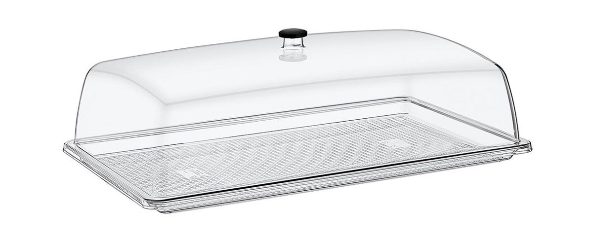 Couvercle de présentation - Dôme - GN 1/2 - Polycarbonate - 325x265mm - Hauteur:170mm - incl. plateau en inox GN 1/2