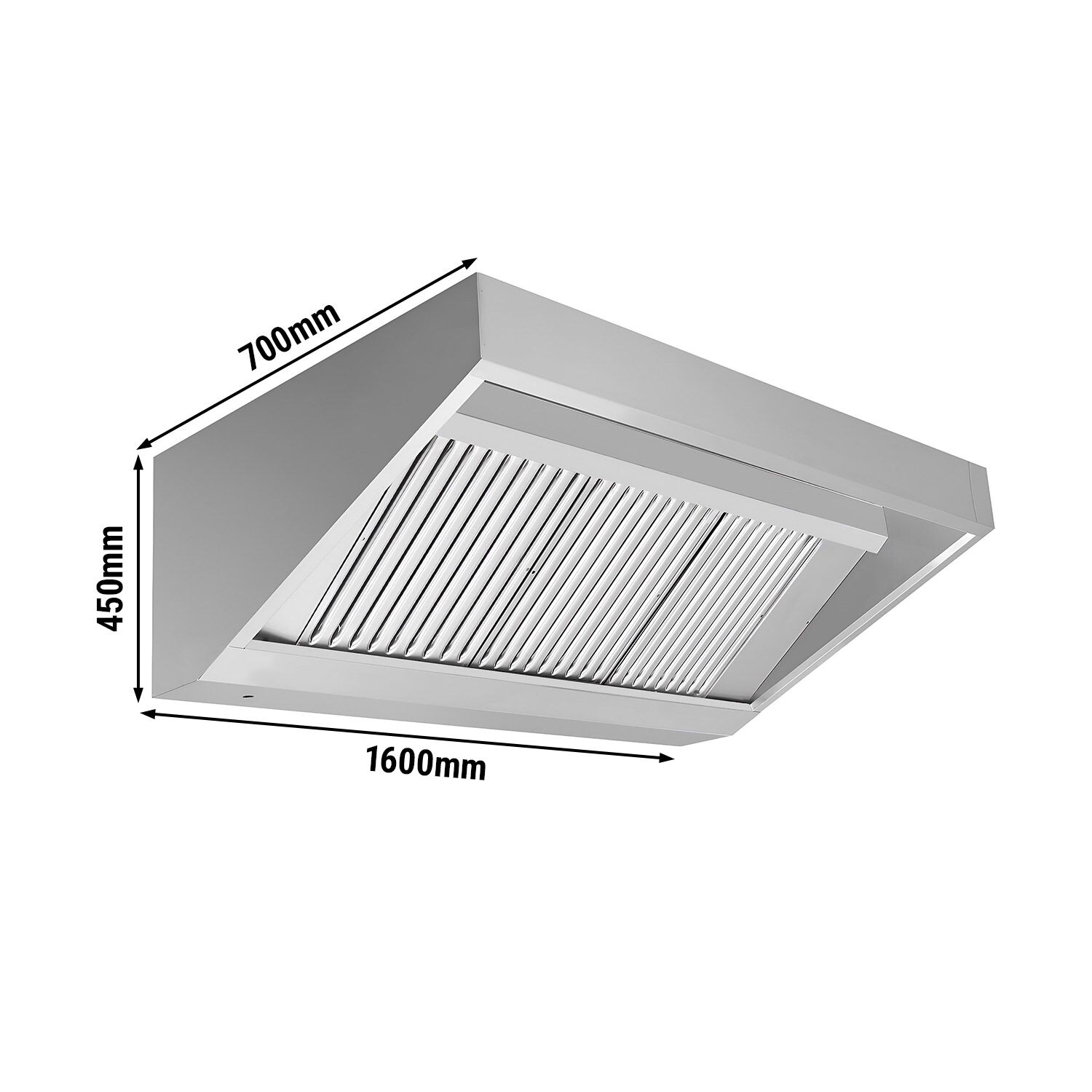Commercial Wall-Mounted Extraction Canopy - 1600mm - with Baffle Filters & LED Lighting