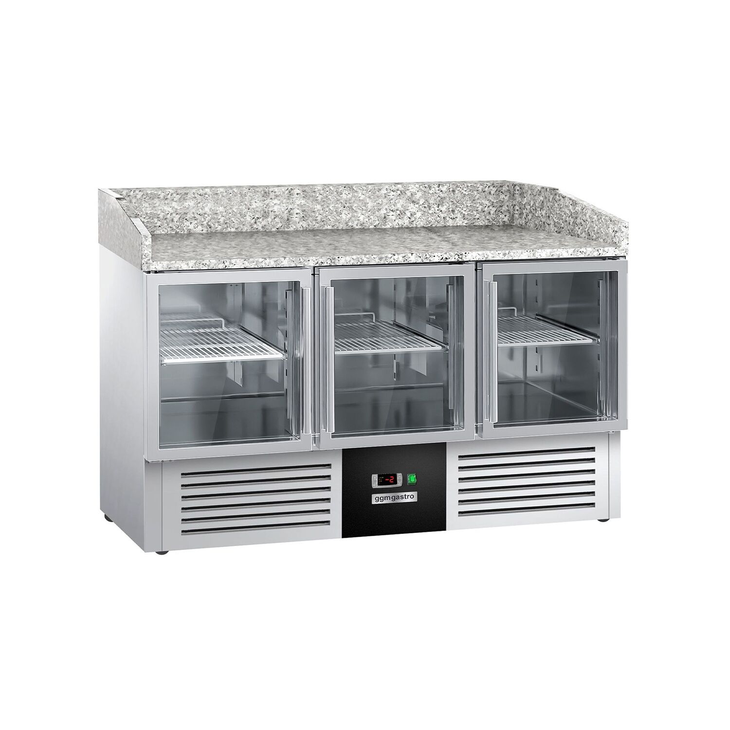 Banco pizza refrigerato PREMIUM - 1400x700mm - con 3 porte in vetro - piano in granito