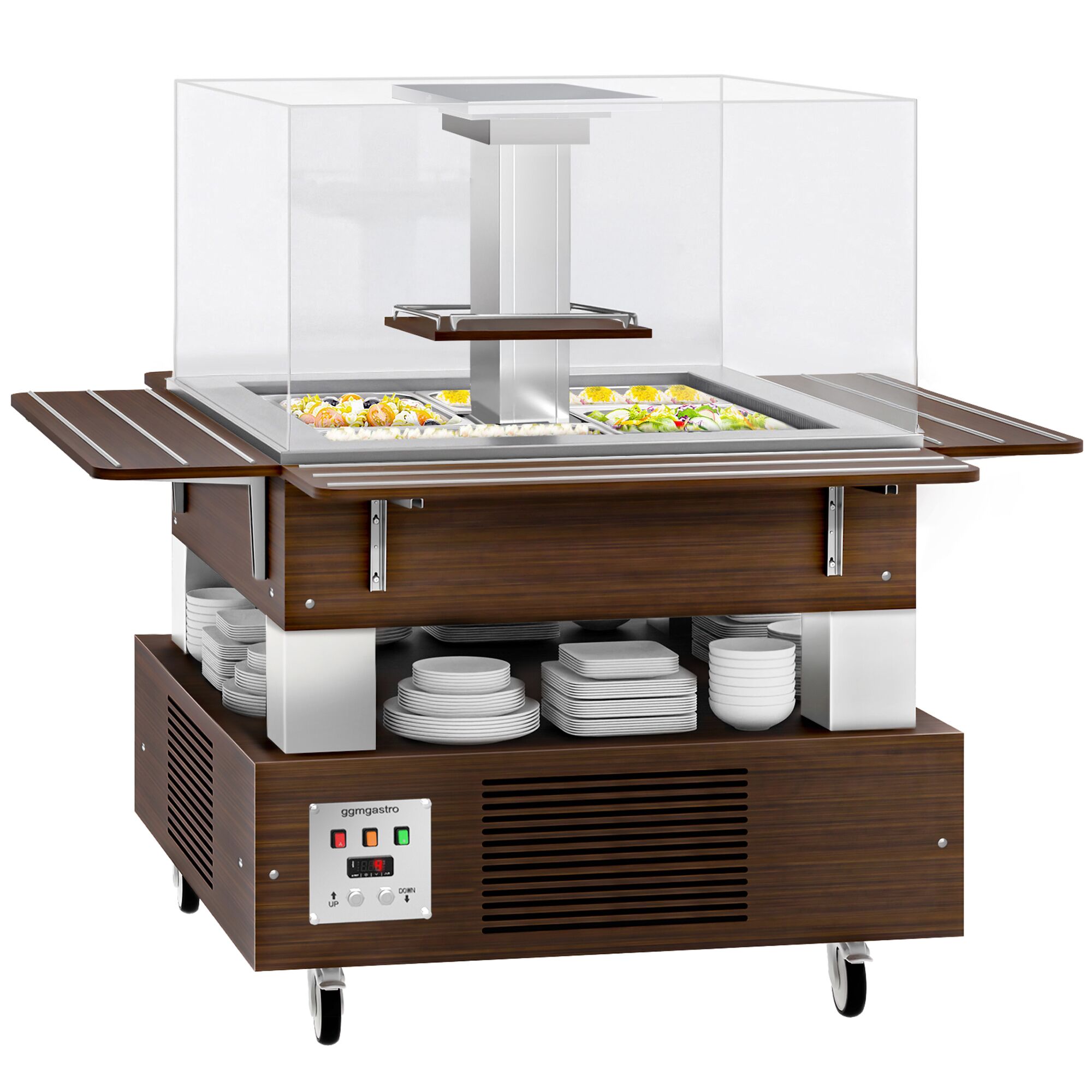 Salatbar Kaltbuffet DUBLIN - 1600mm - mit geradem Glasaufsatz - für 4x GN 1/1 - Braun