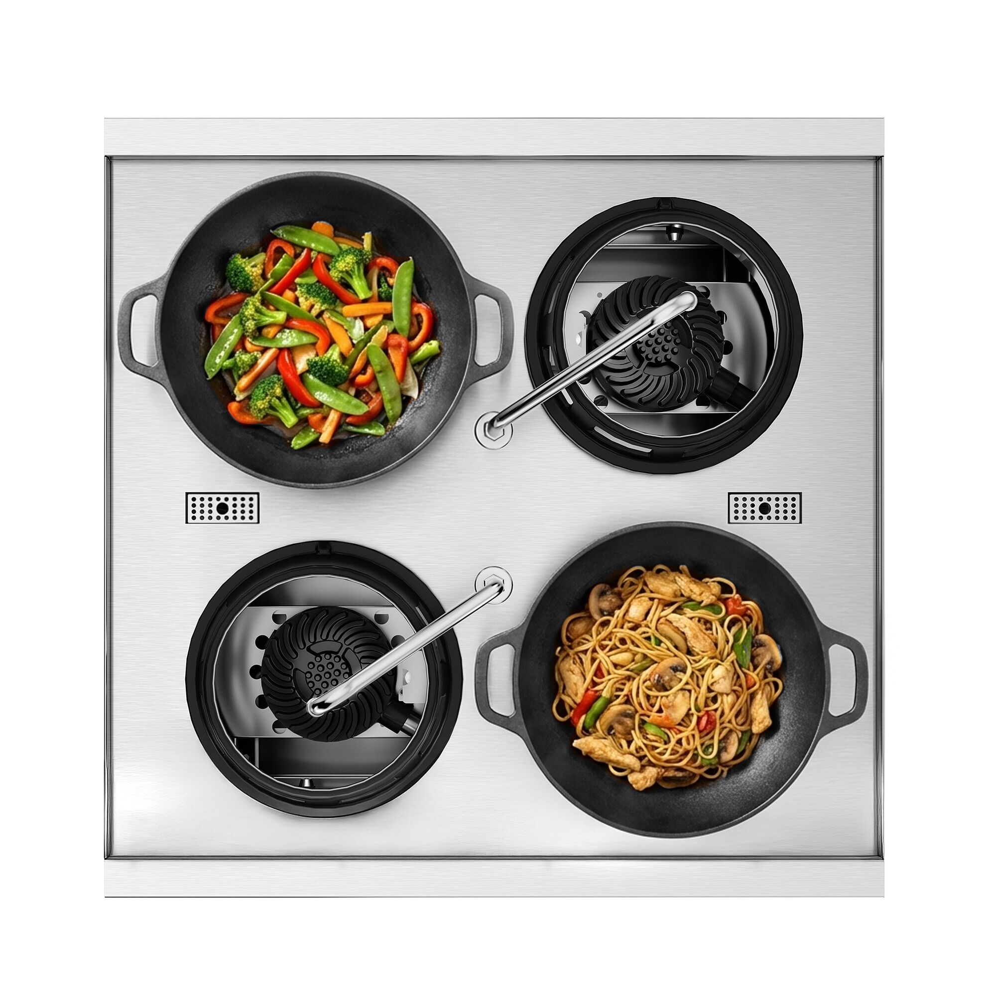 Cuisinière Wok à Gaz en Îlot - 60 kW - 4 Brûleurs - incl. 2 Robinets