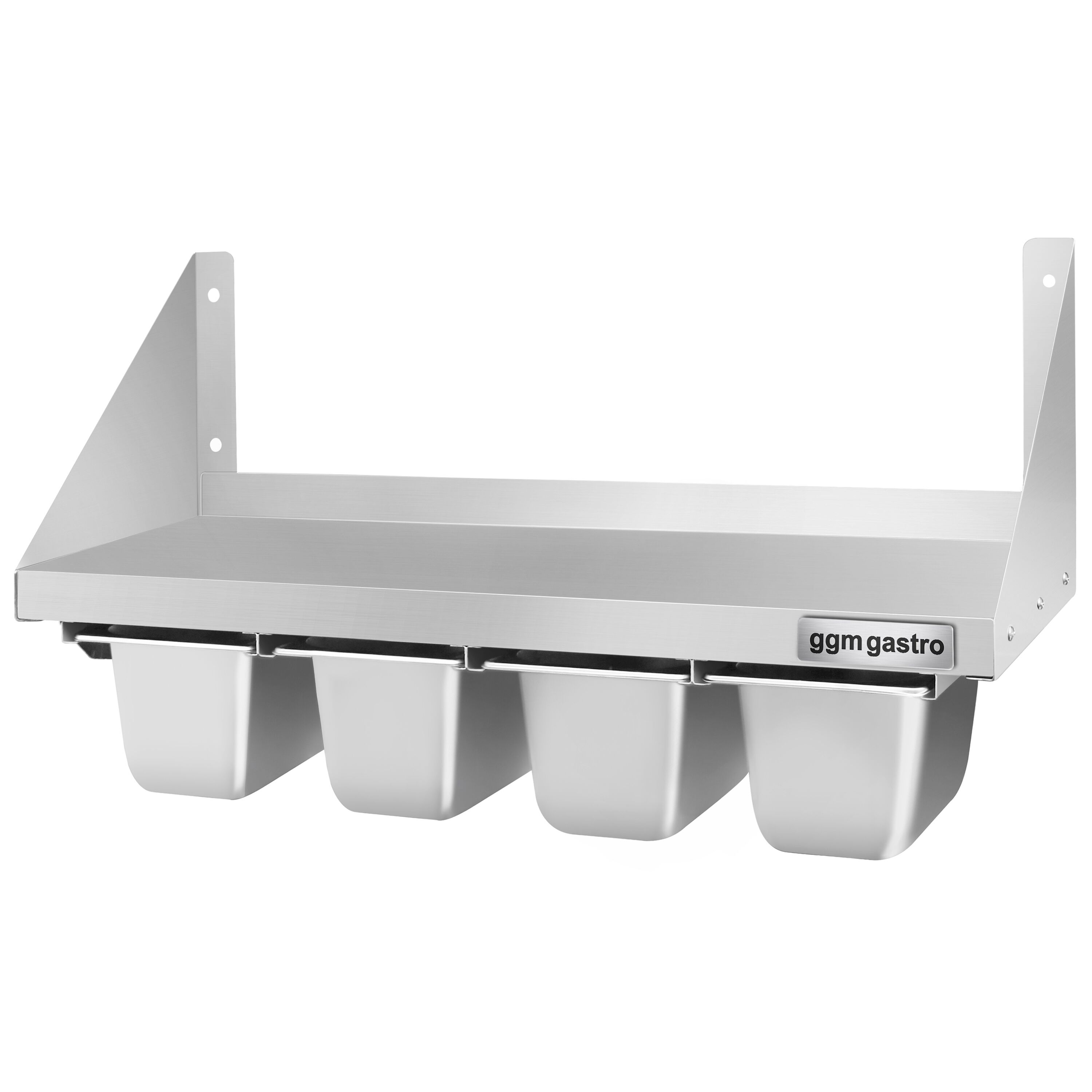 Étagère murale en inox pour Bacs GN 4x GN 1/6 - 800x300mm - 1 niveaux - incl. glissières pour bacs GN