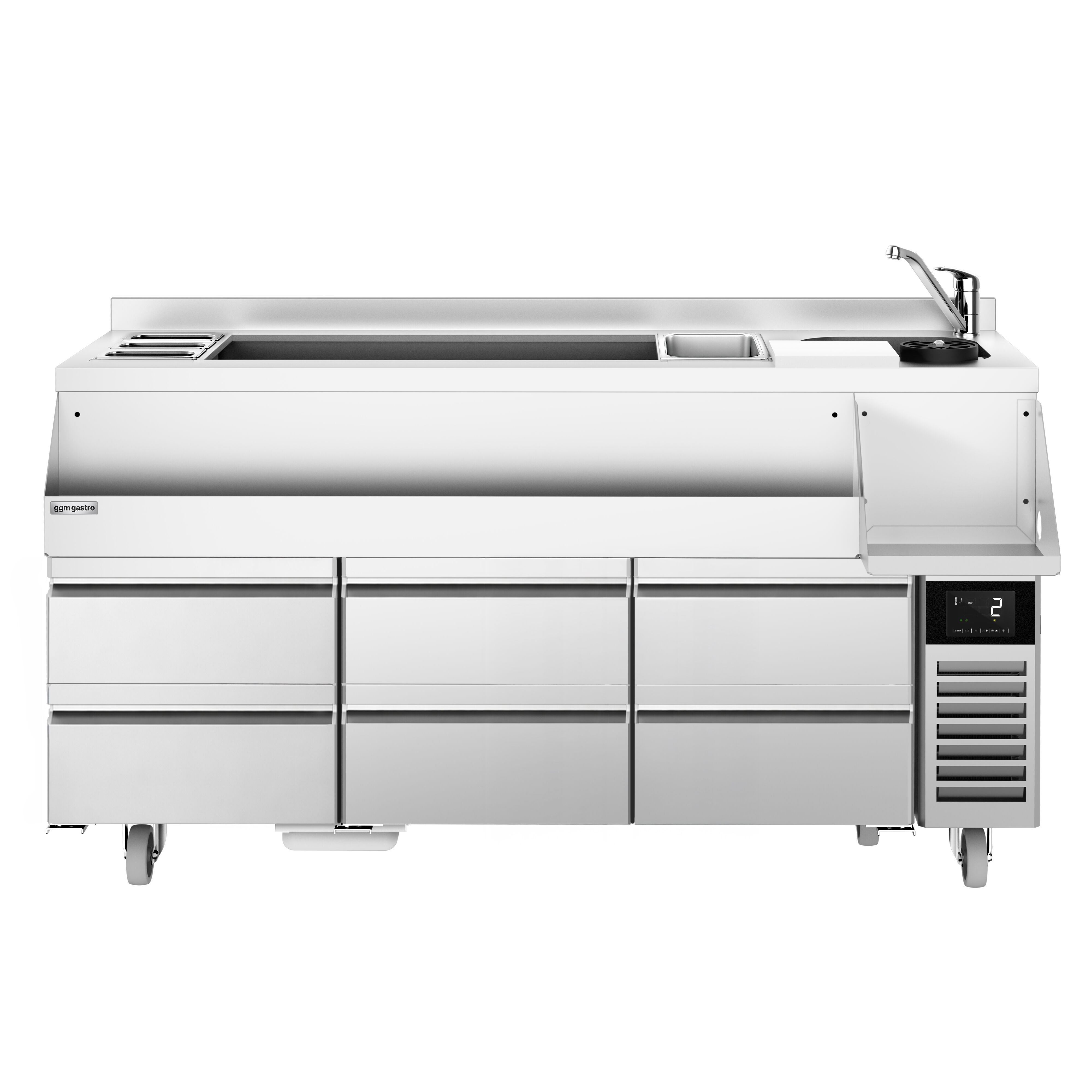 Table réfrigérée de bar pour cocktails et boissons - 1600 mm - 235 litres - 6 tiroirs & prise 230 V