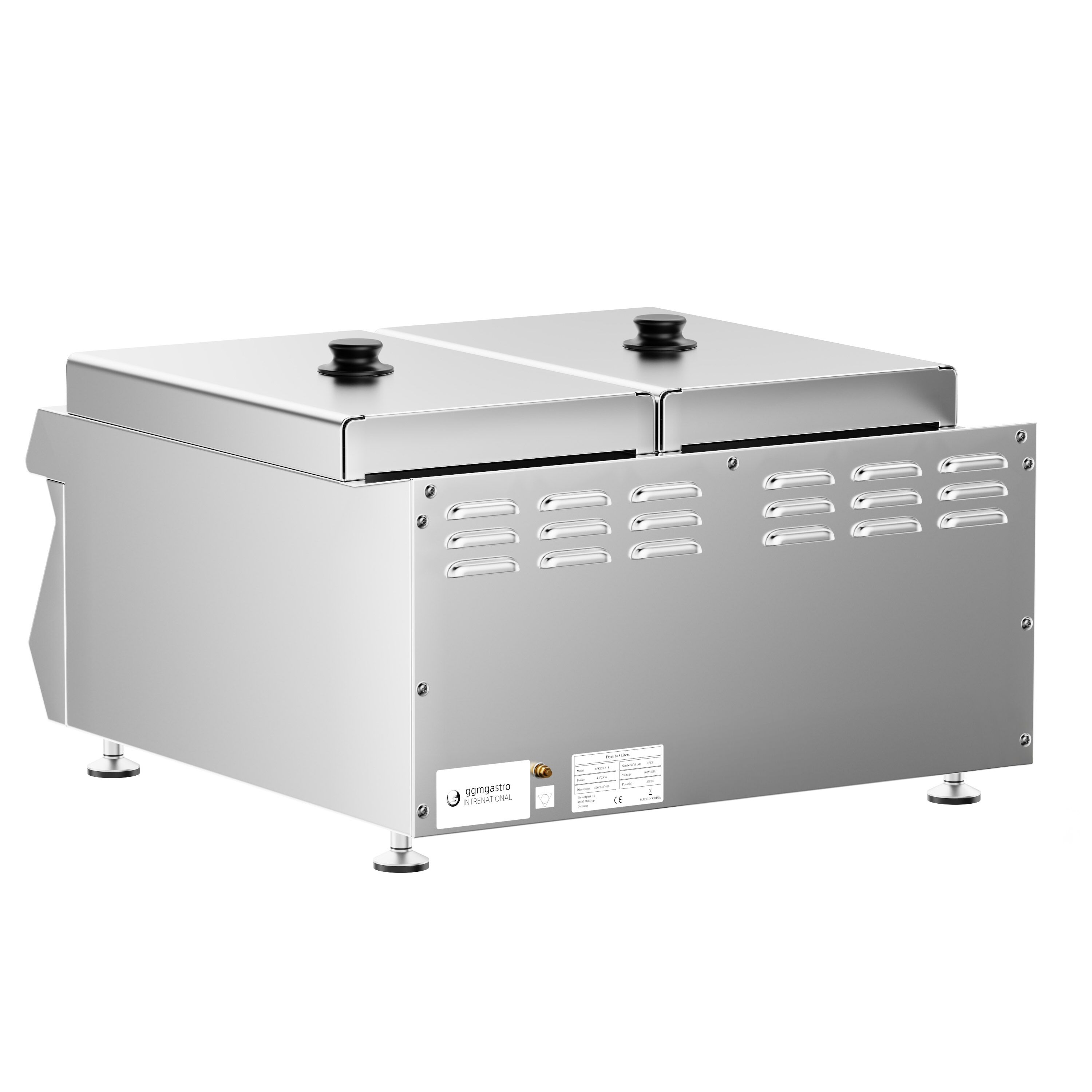 Friteuse électrique double – 600 mm – 13+13 litres – 9 kW – avec robinet de vidange