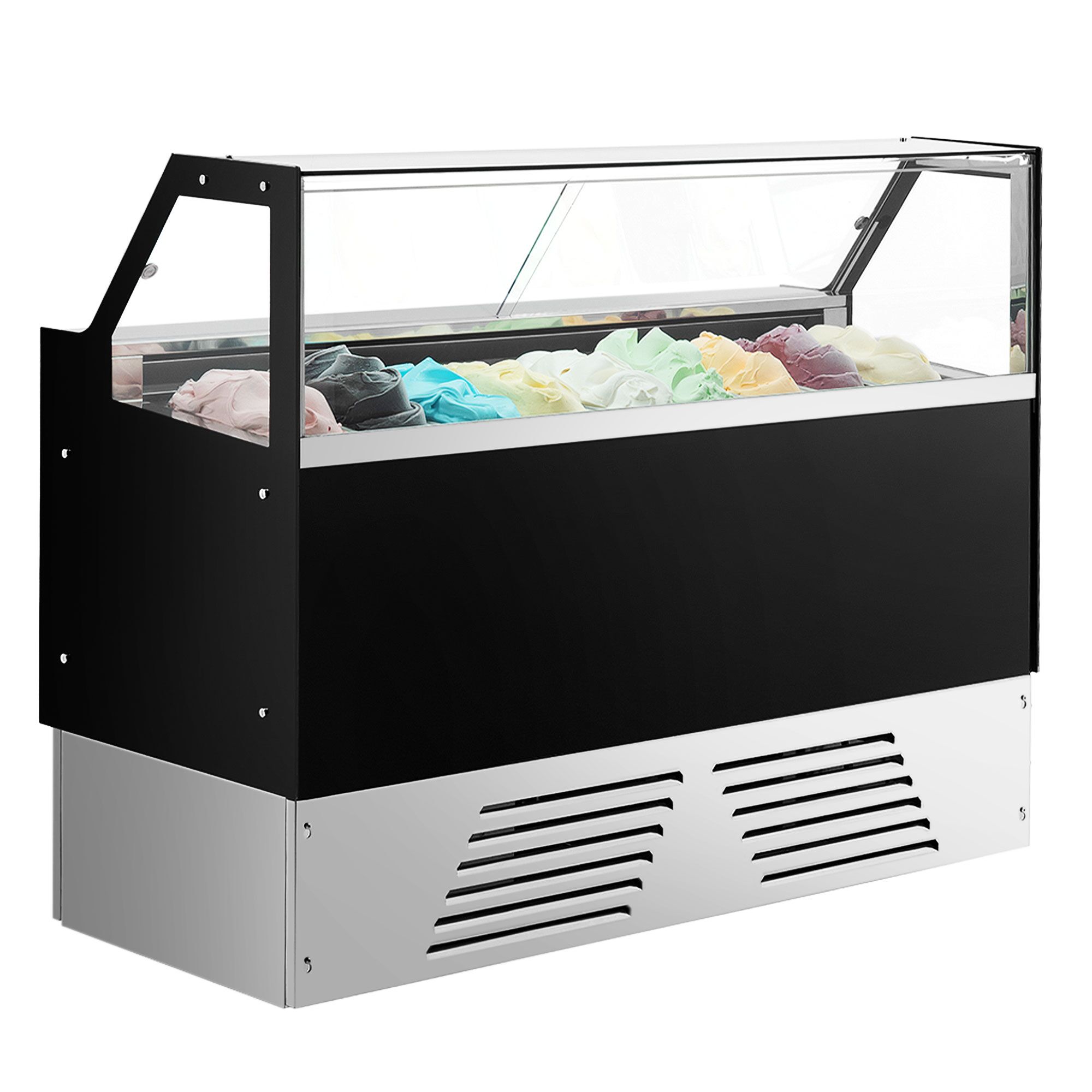 Vitrine à glace EMMA – 1710 mm – refroidissement ventilé – pour 9 bacs à glace de 5 litres ou 6 bacs de 7 litres – Noir