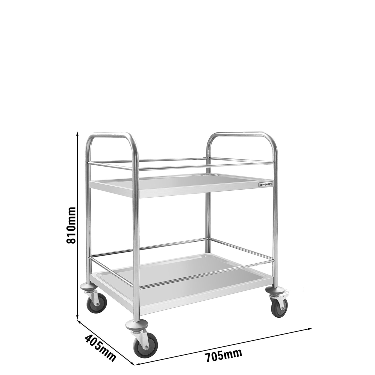 Chariot de service – 705x405 mm – avec 2 surfaces de rangement & renfort