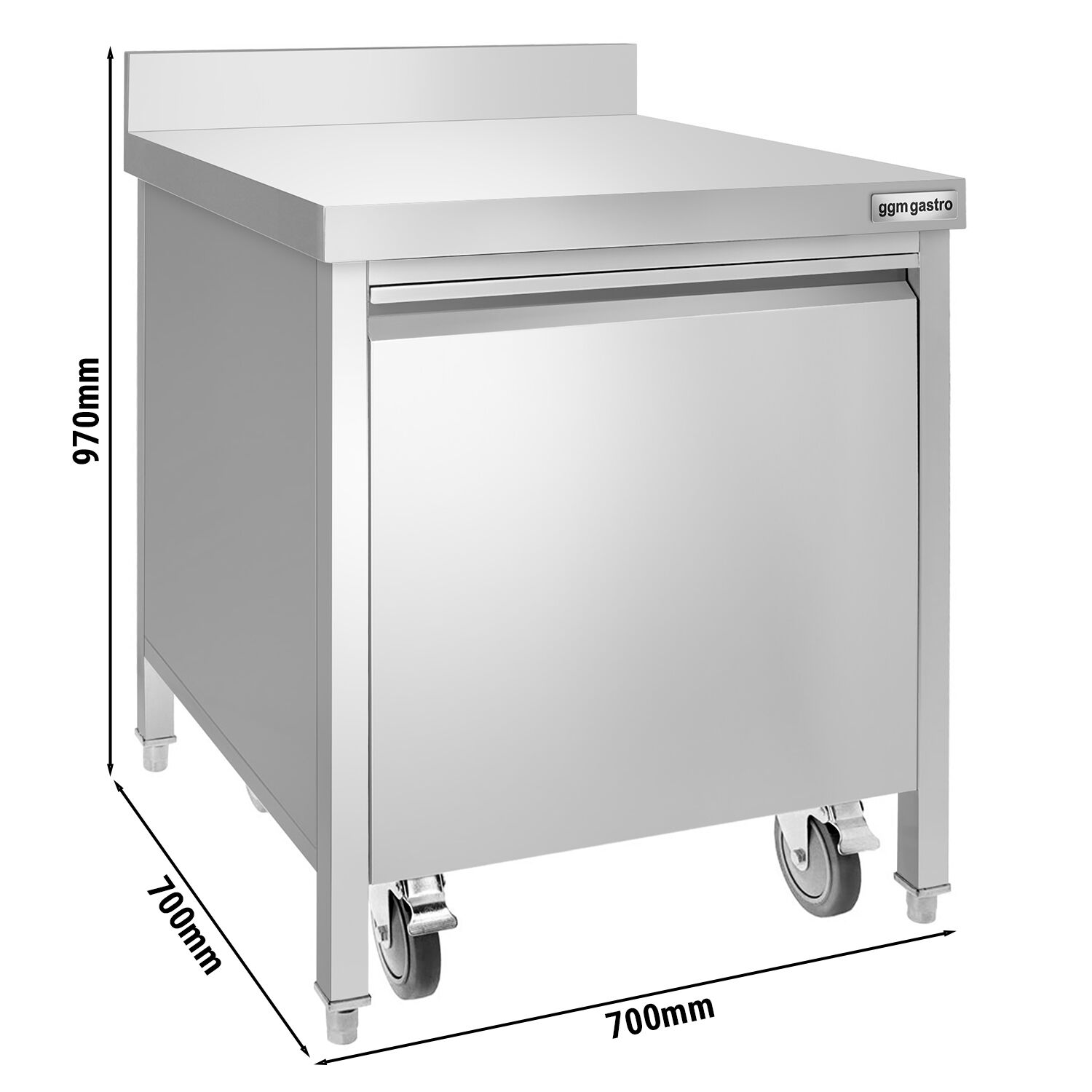 Poubelle - Carénée, à tiroir frontal - 50L - 700x970x700mm - avec roulettes, bac intérieur amovible, fermeture douce, support de sac - dosseret 100x15mm - Acier inoxydable