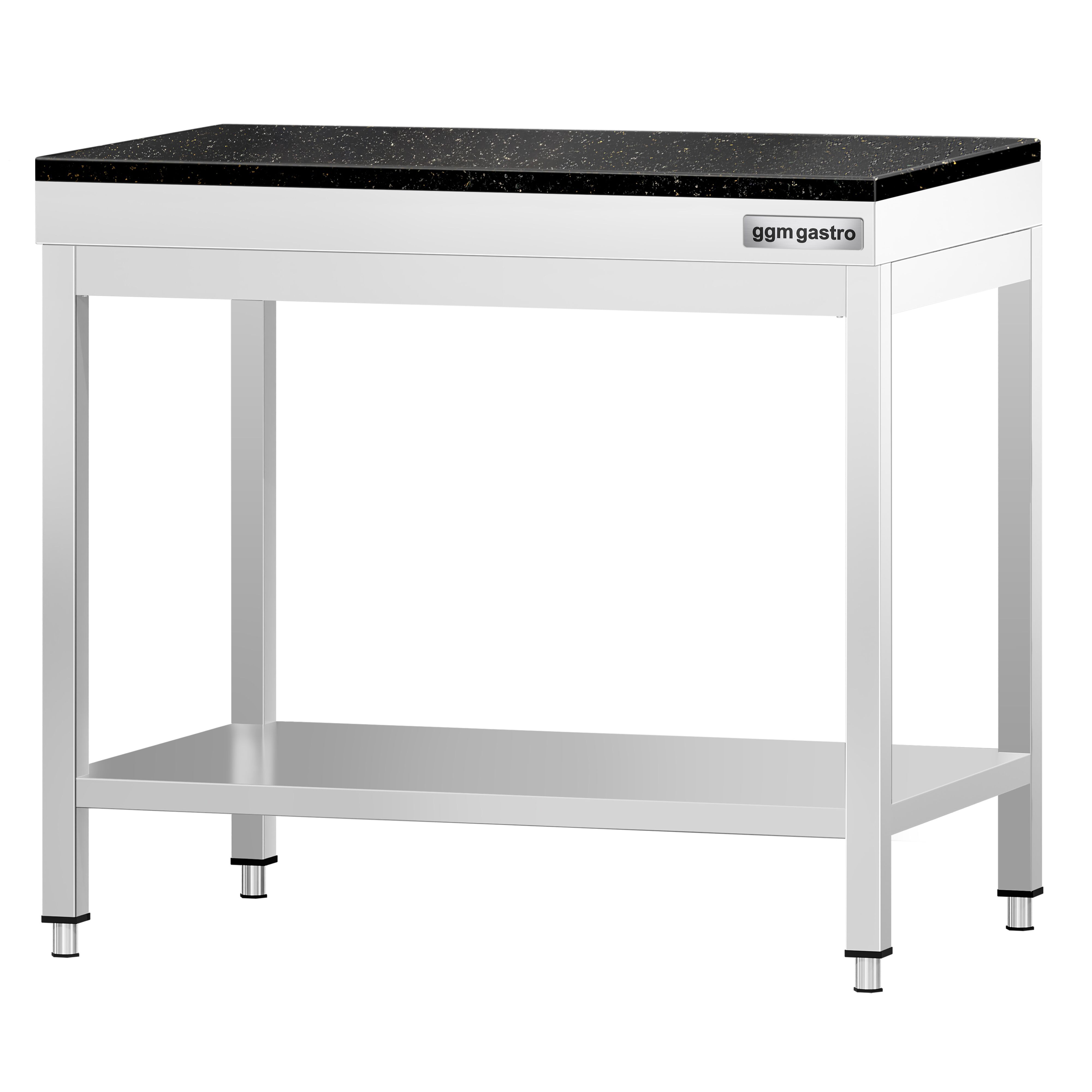 Table de travail inox PREMIUM - 700 x 600 mm - avec tablette inférieure - incl. Plan de travail en Granit