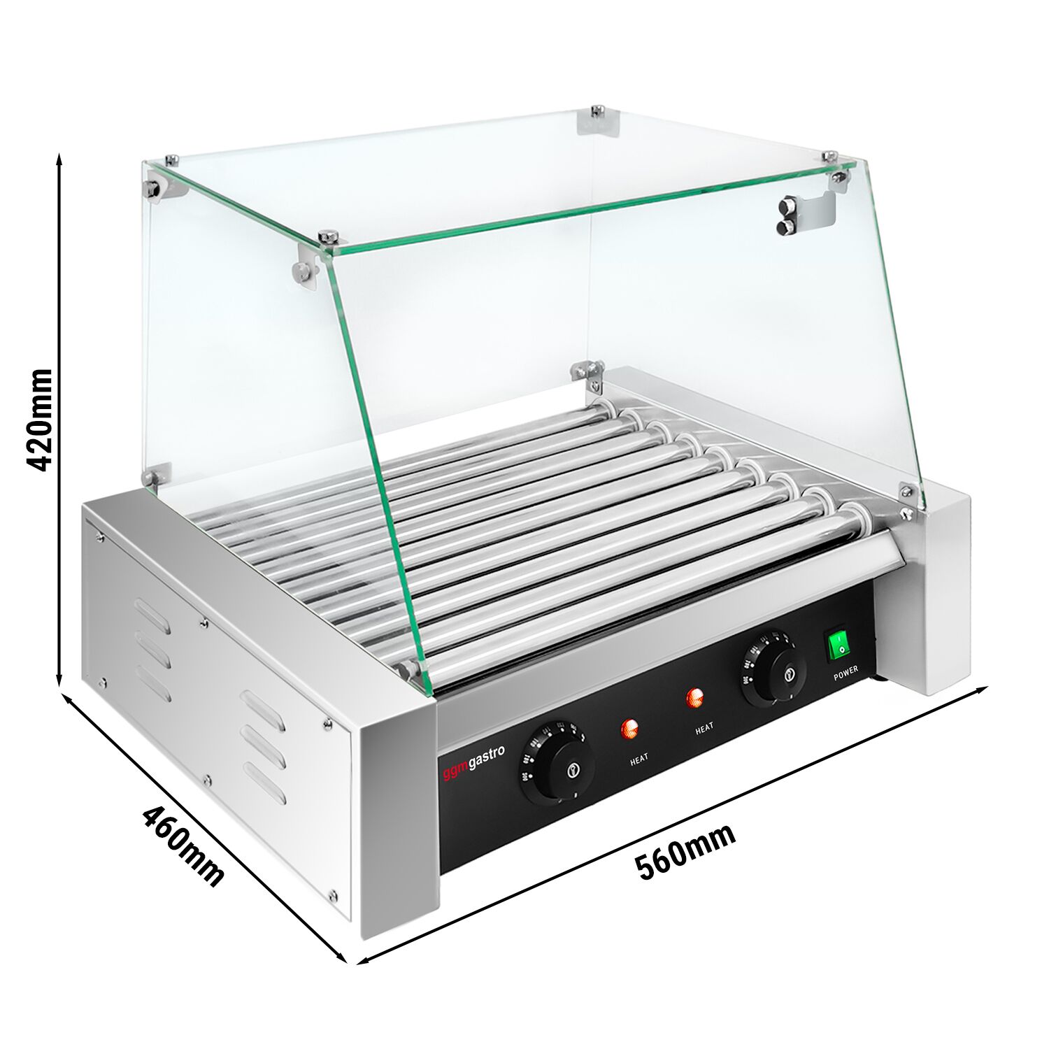 Grill do hot dogów - 9 rolek & z osłoną ze szkła hartowanego