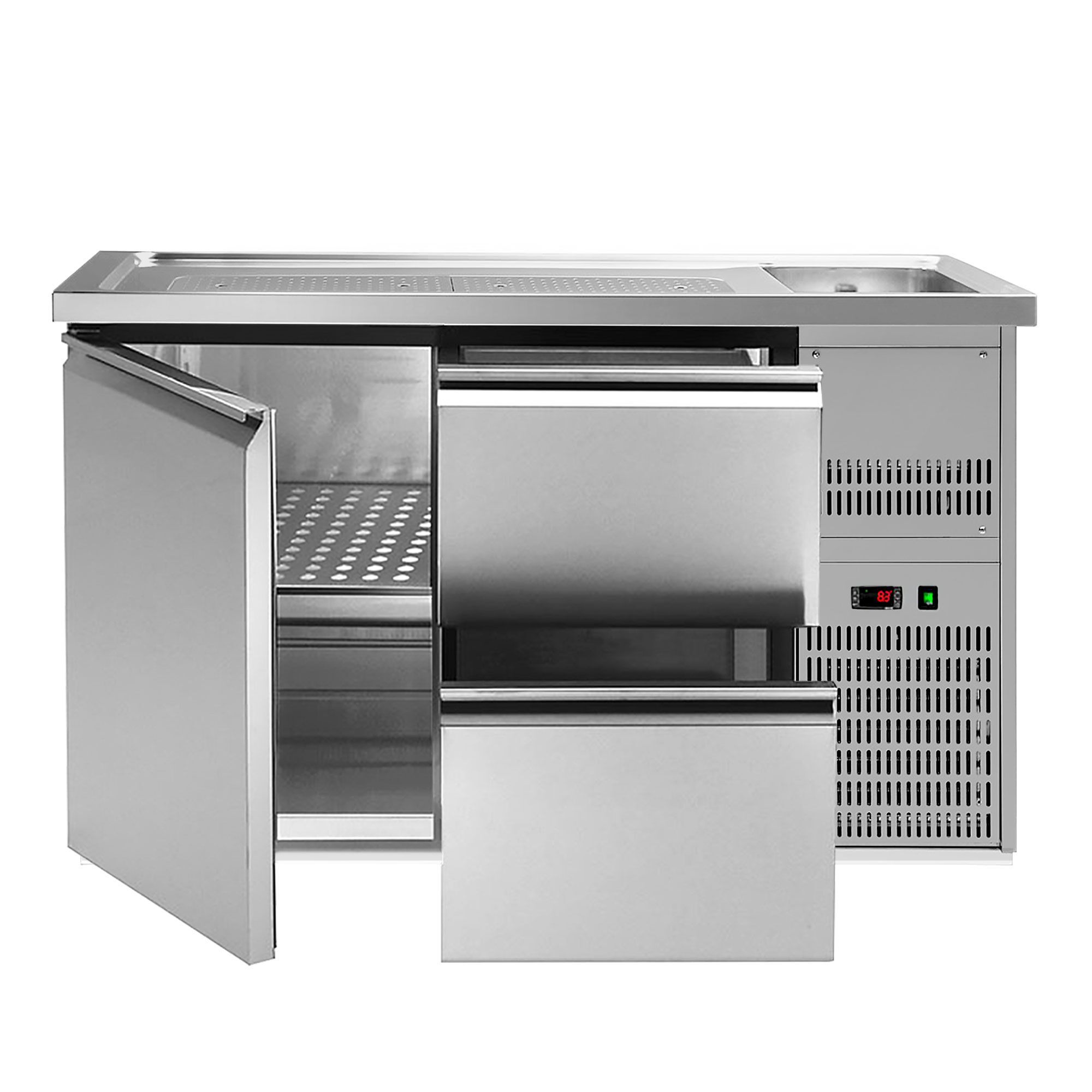 Comptoir de bar réfrigéré Premium PLUS – 1550 × 700 mm – 1 porte & 2 tiroirs