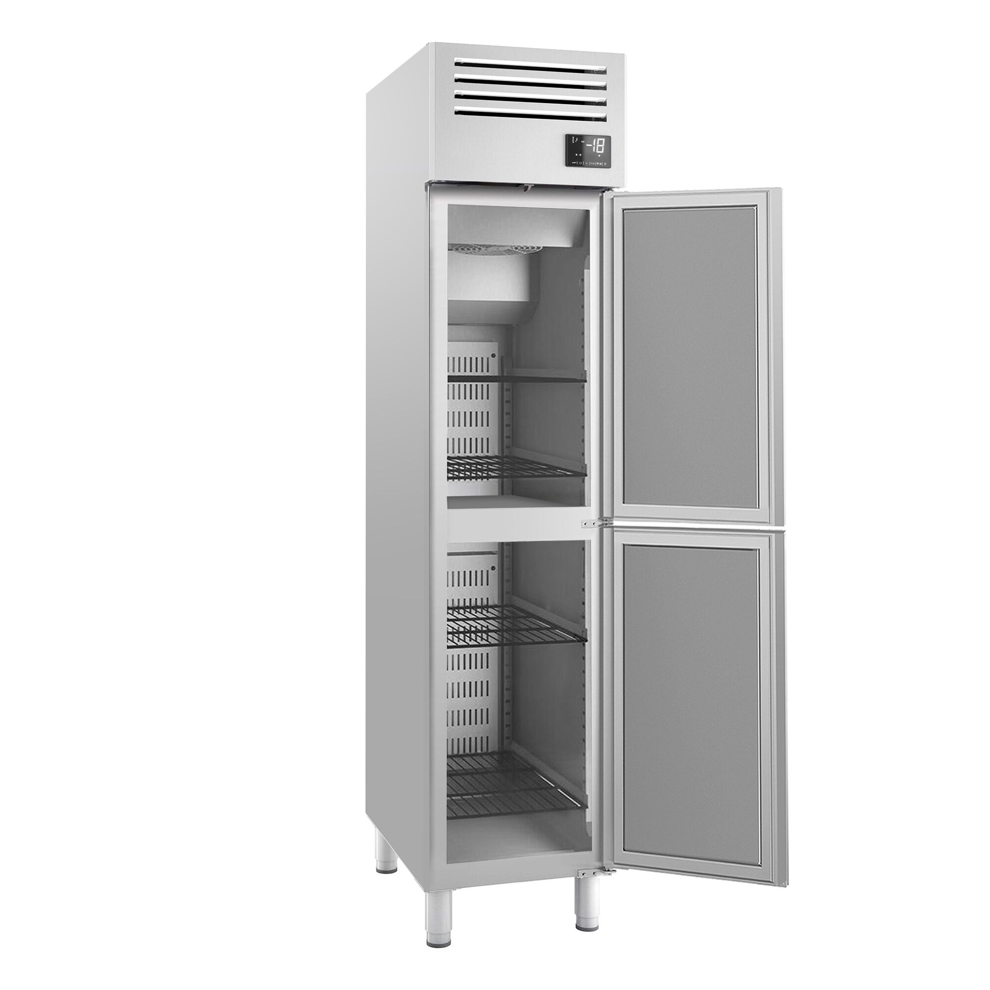 Armoire réfrigérée négative en acier inoxydable PREMIUM PLUS – GN 1/1 – 325 litres – avec 2 demi-portes en inox
