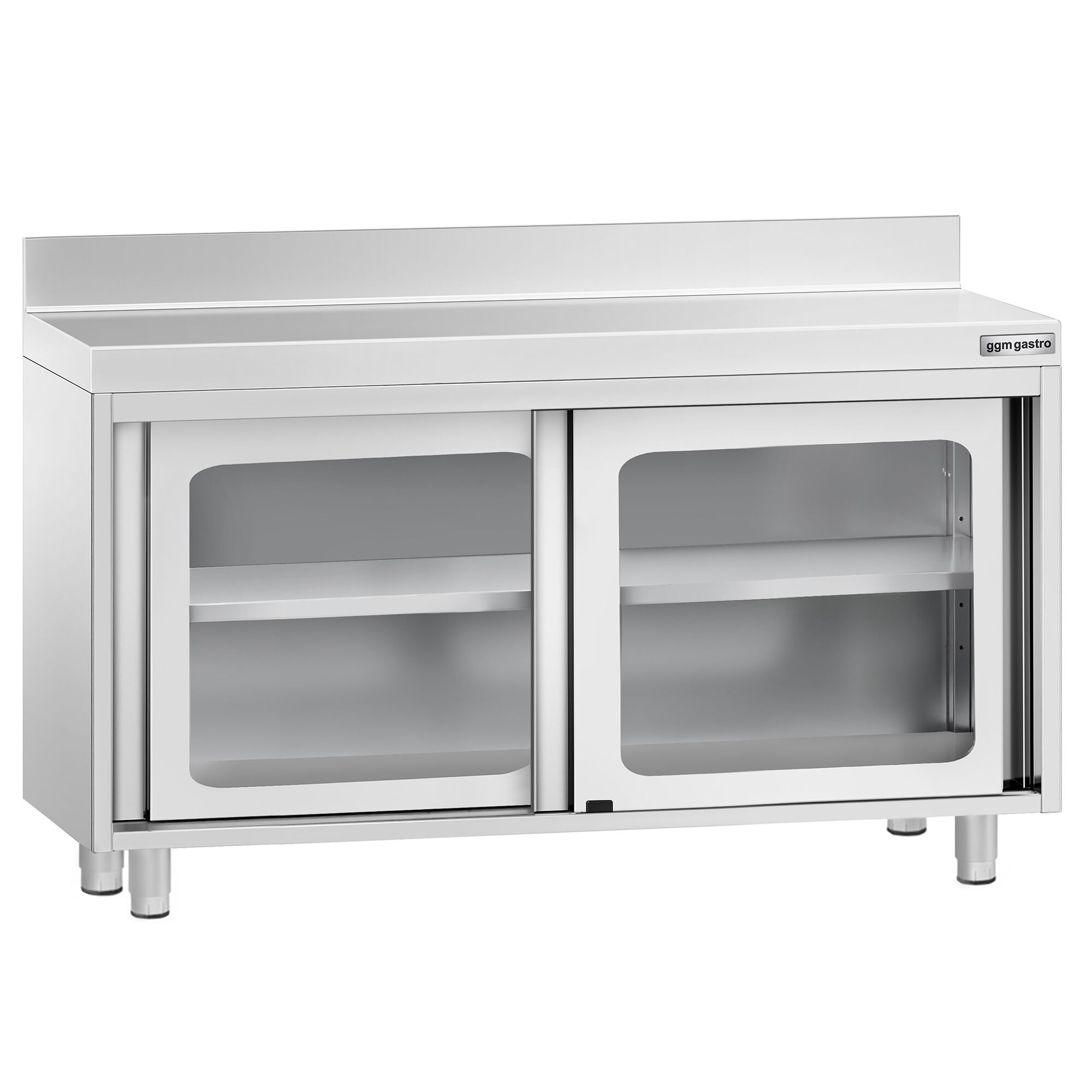 Table armoire en acier inoxydable PREMIUM - 1200x700mm - avec portes coulissantes vitrées - avec dosseret