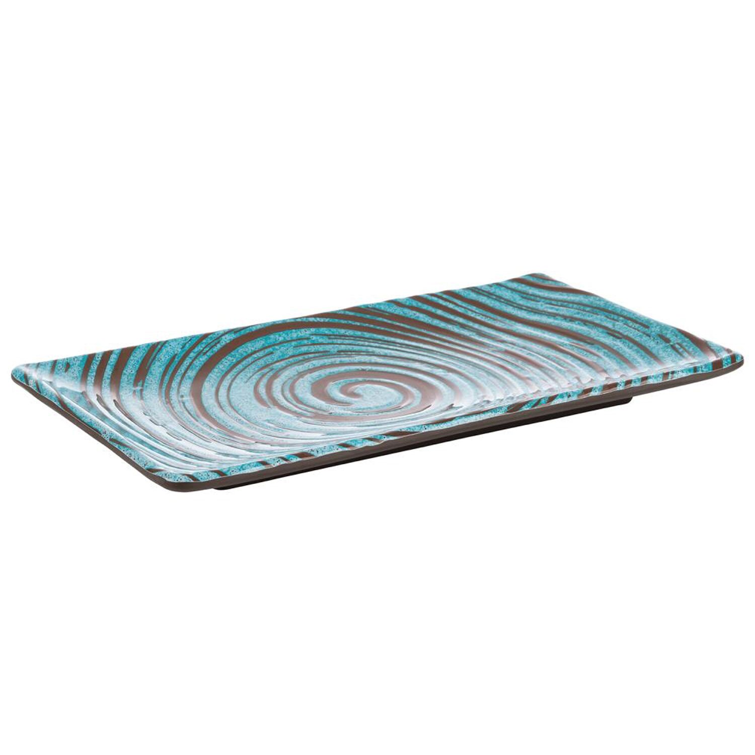 (6 pcs) Plateau de présentation - CANCUN - Mélamine - 235x135mm - Hauteur:15mm - Bleu/Bronze - empilable - compatible lave-vaisselle