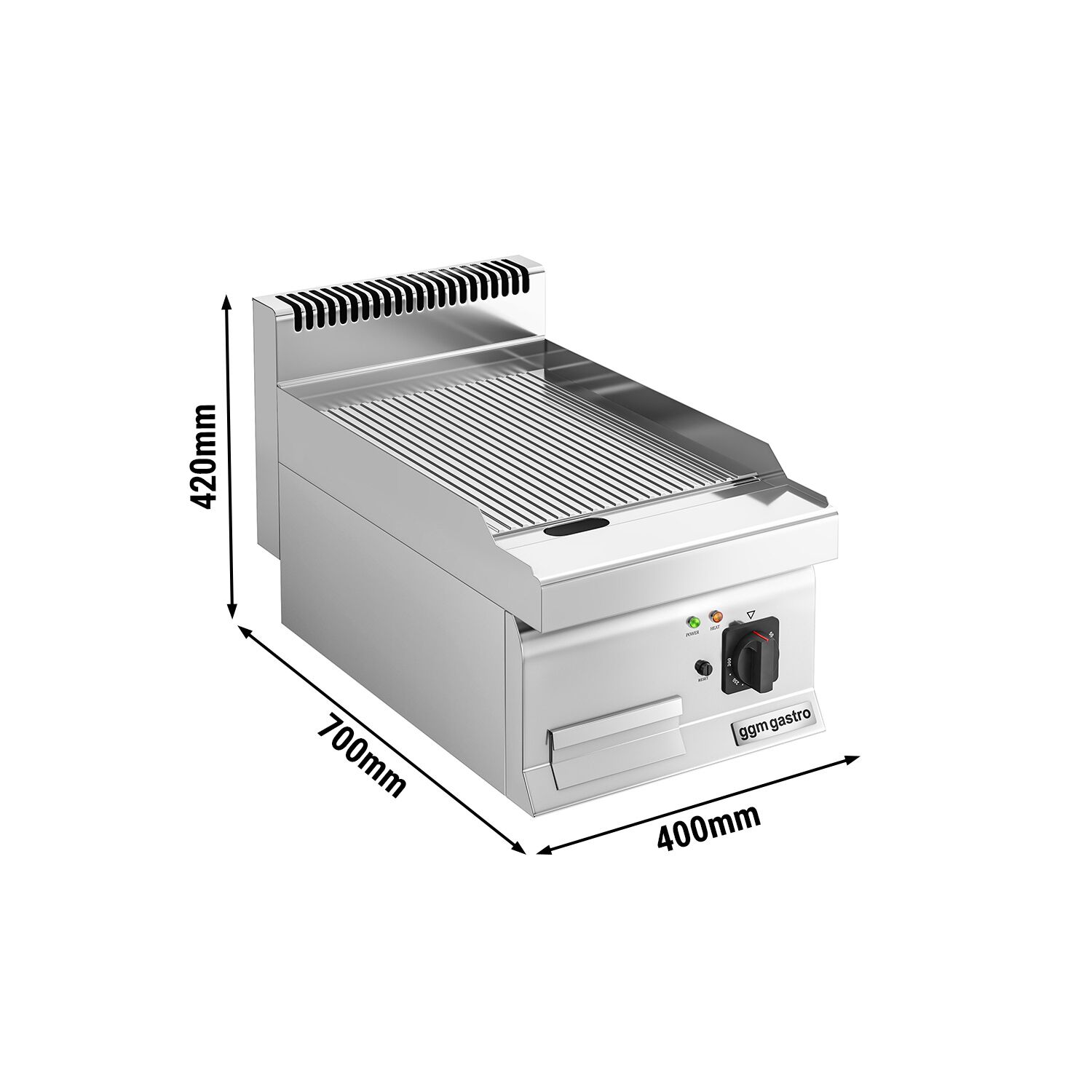 Plancha électrique - plaque acier - 3,6 kW - Rainurée - Surface de cuisson : 395x535mm