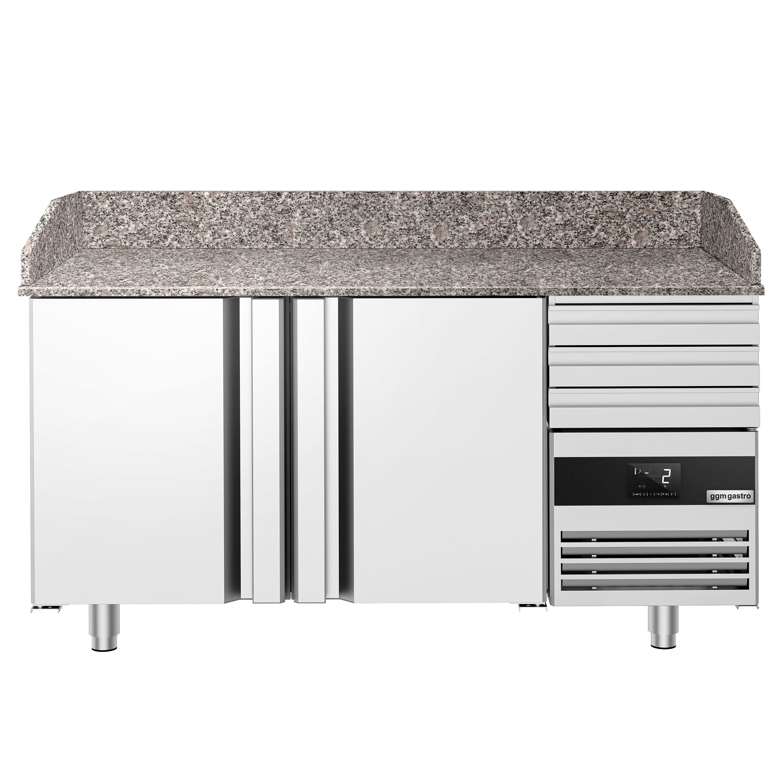 Commercial Pizza Prep Counter - Granite Top PREMIUM - 1600x800mm - with 2 doors & 3 drawers