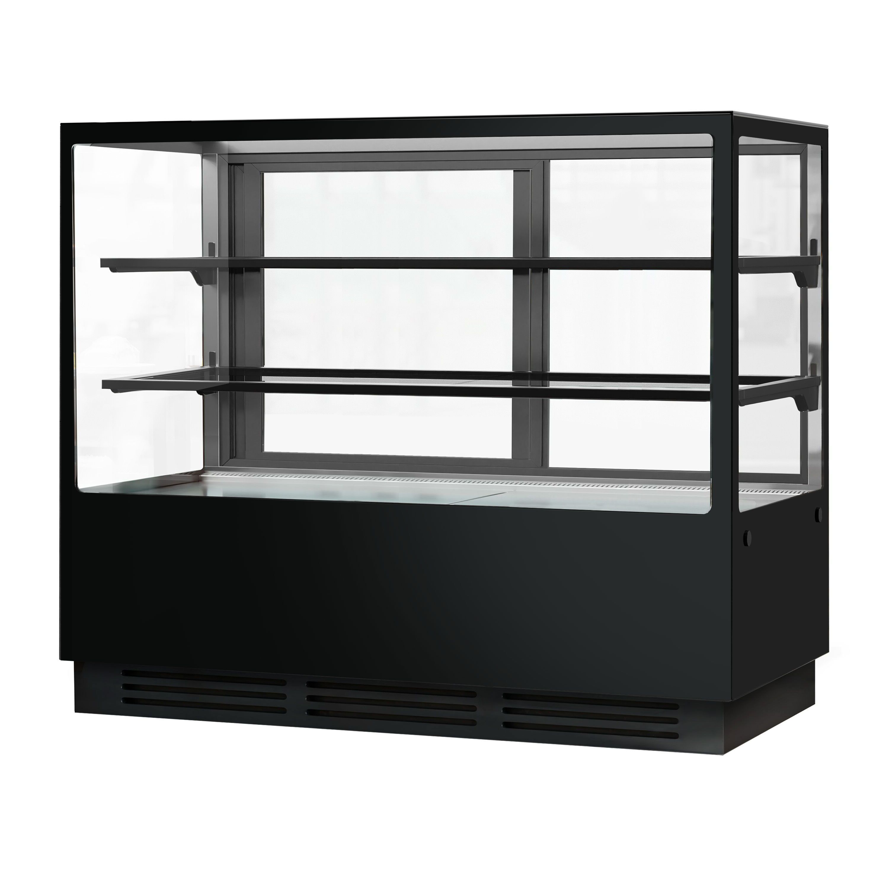 Vitrine à pâtisserie réfrigérée - 580L - 1500mm - Double vitrage - avec 2 étagères en verre - portes coulissantes vitrées arrière - Noir