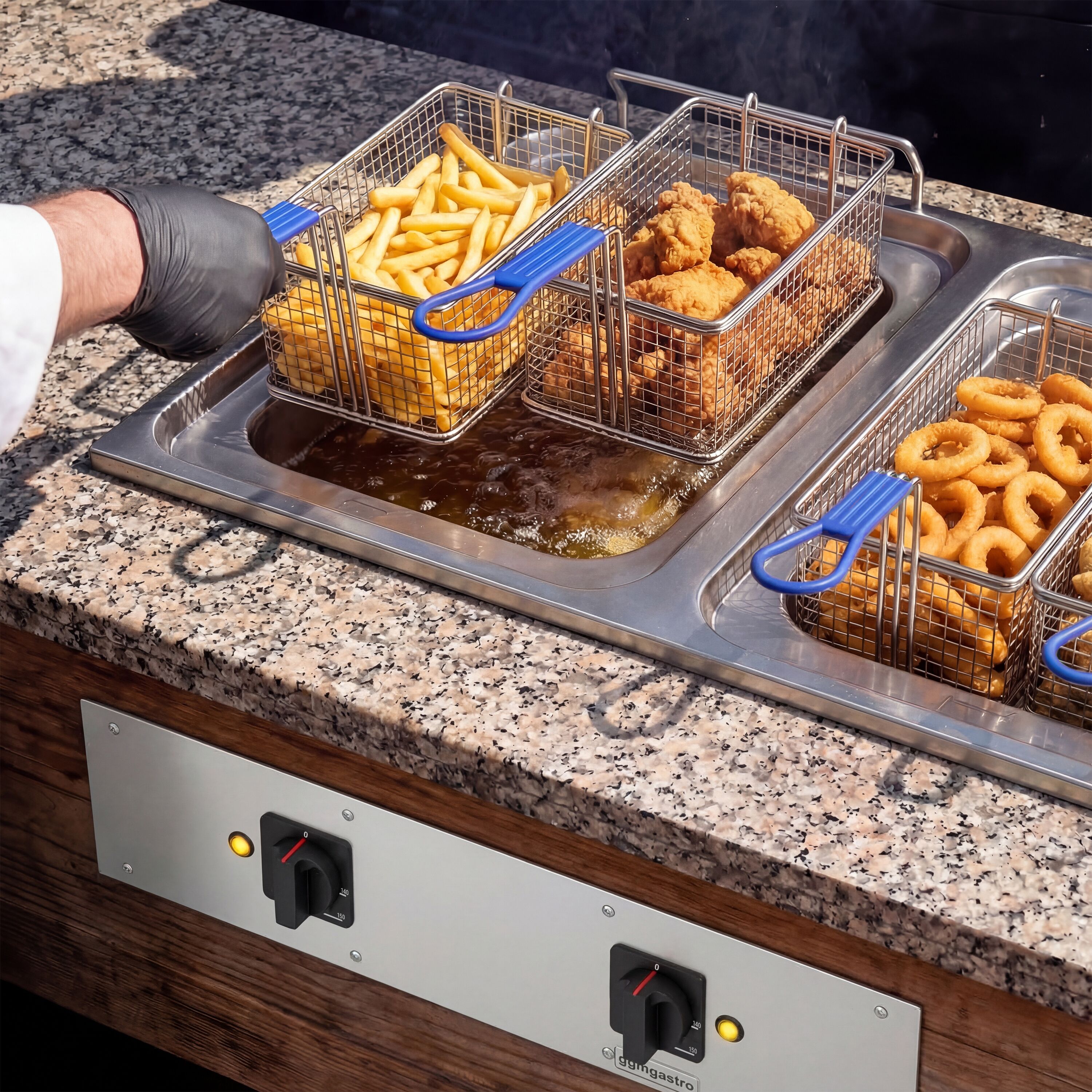 Friteuse double électrique professionnelle encastrable - 13+13L - 24kW - avec robinet de vidange