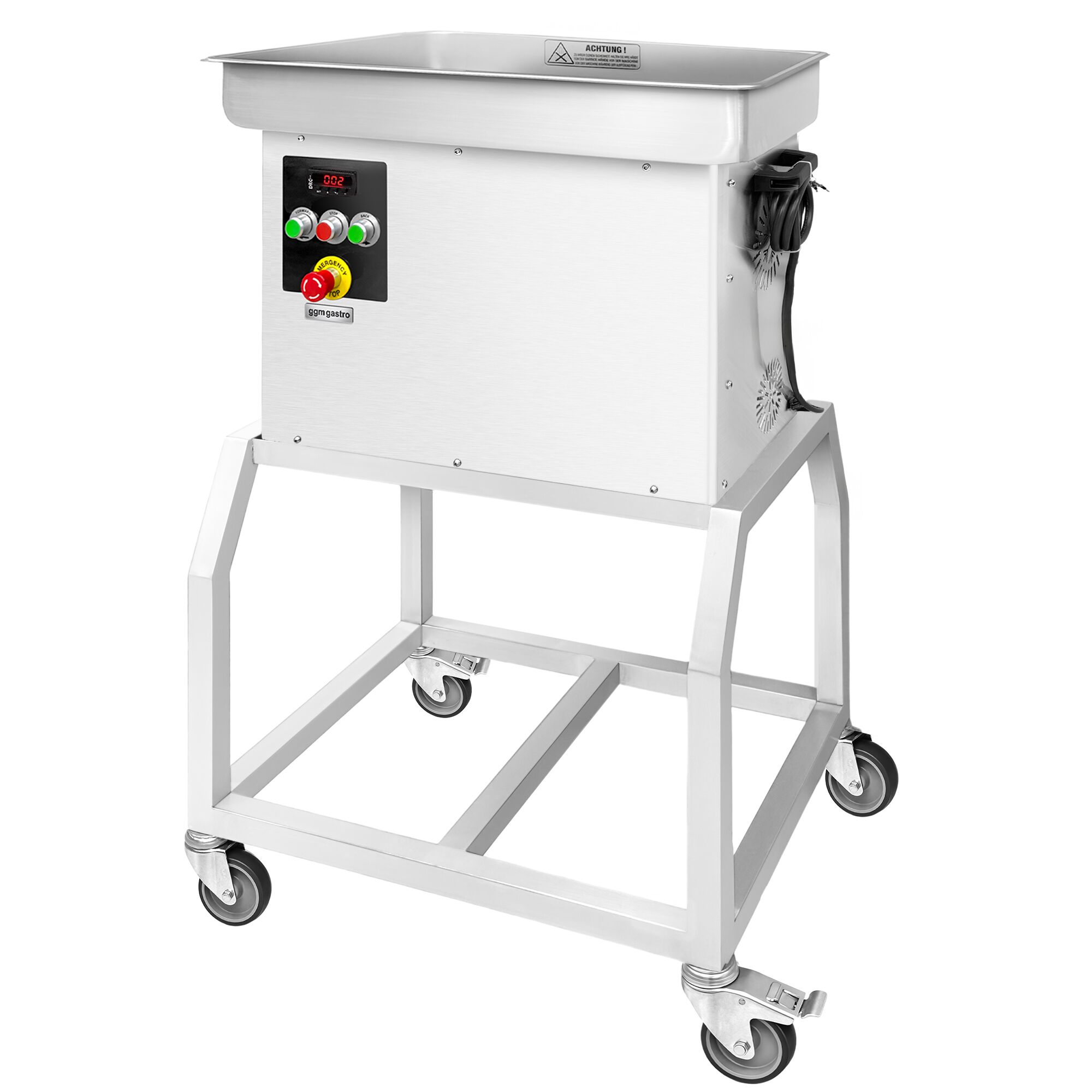 Heavy Duty Electric Meat Mincer Size 32 - 600kg/h - 3 kW - 236rpm - Mincing Plate 3.5mm - with Castors - with Cooling System