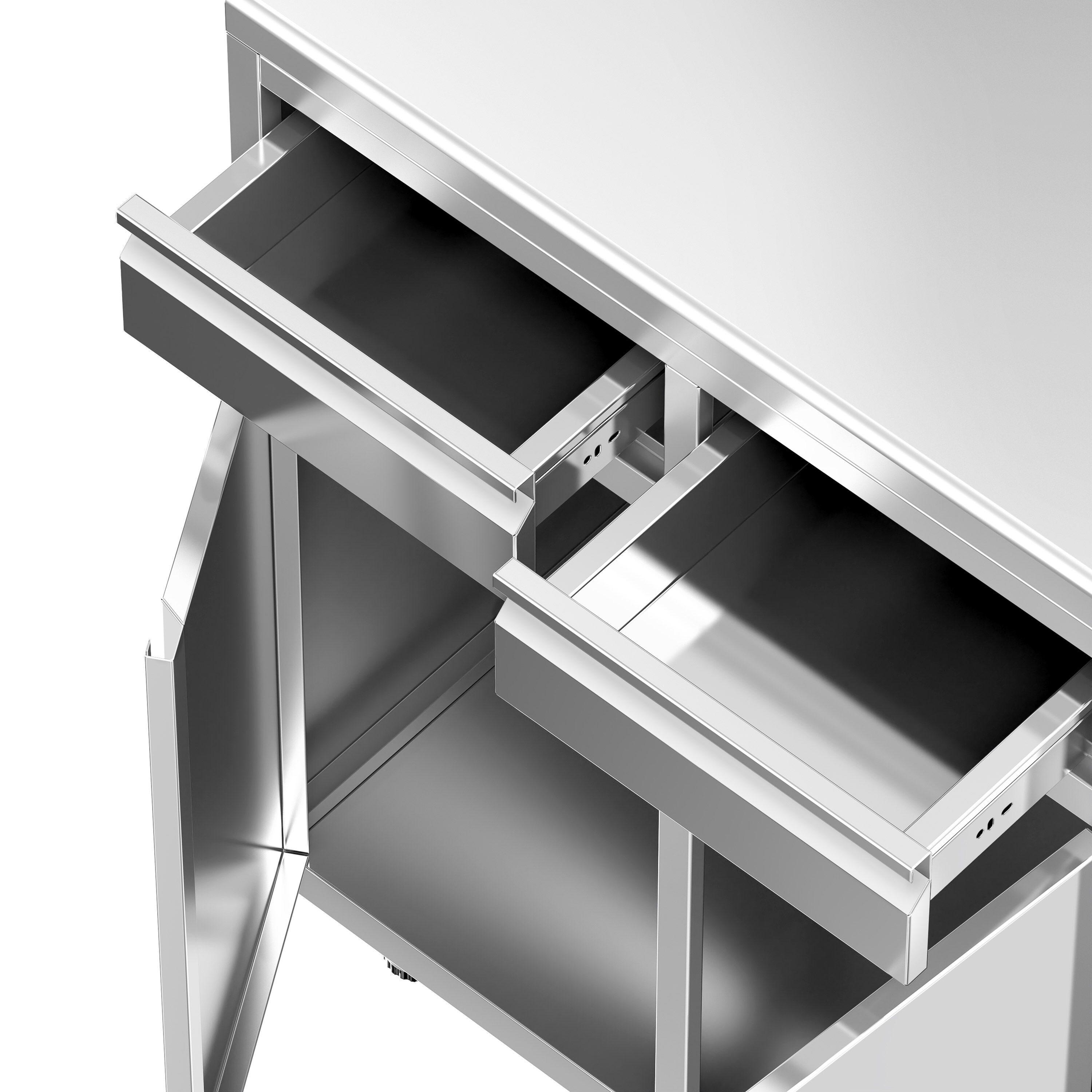 Table armoire en acier inoxydable - 800x600mm - avec 2 tiroirs et portes battantes - avec dosseret - pour machine à café (cafetière à filtre)