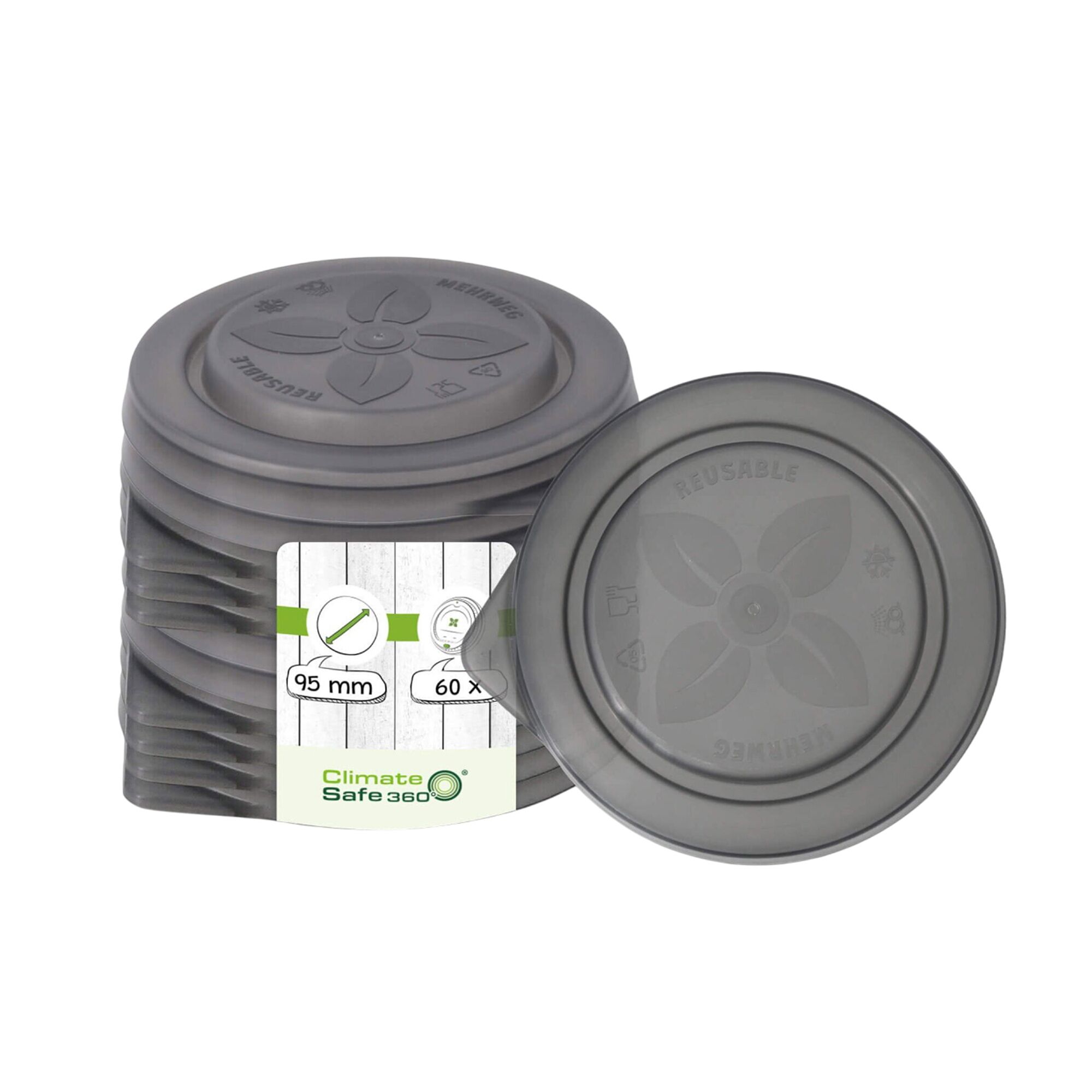 (165 pcs) Couvercle réutilisable - Gris - compatible avec gobelets Ø95mm