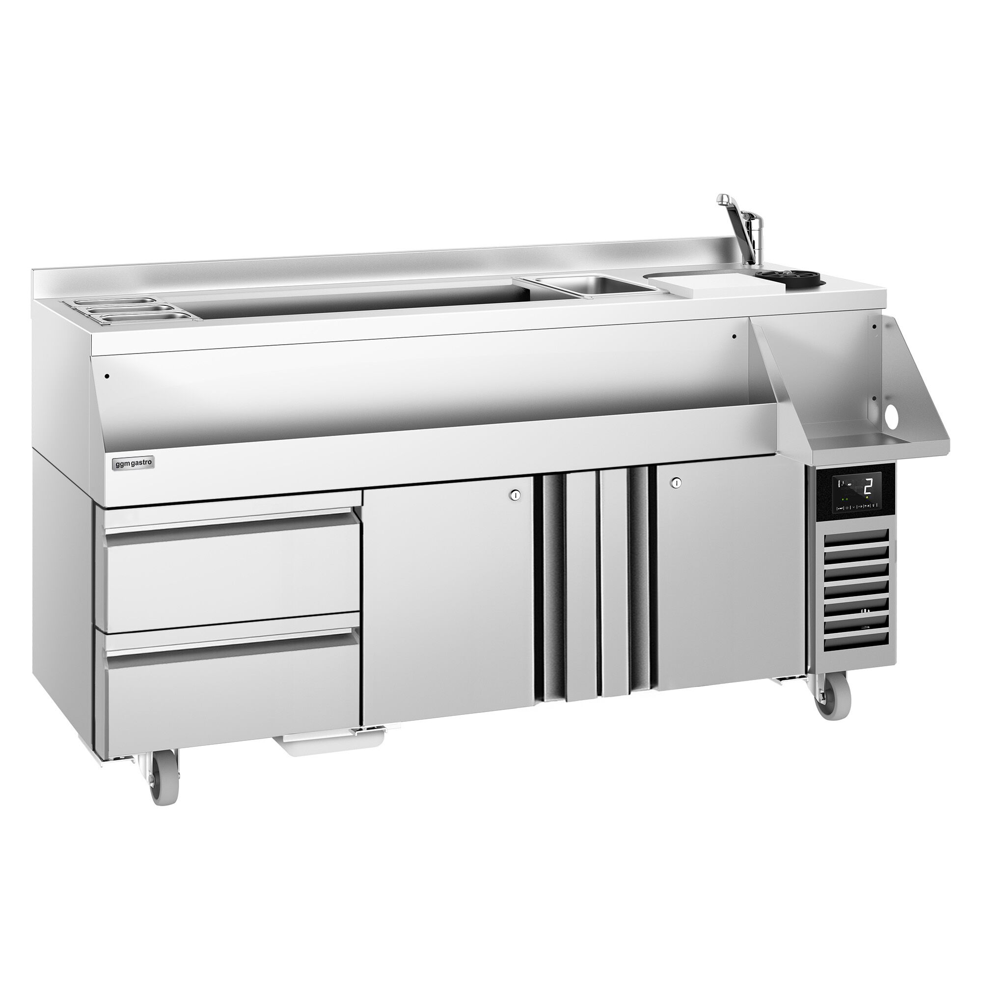 Kylmäpöytä – cocktail-asema - 1600 mm - 235 l - 2 ovea, 2 vetolaatikkoa & 230 V pistorasia